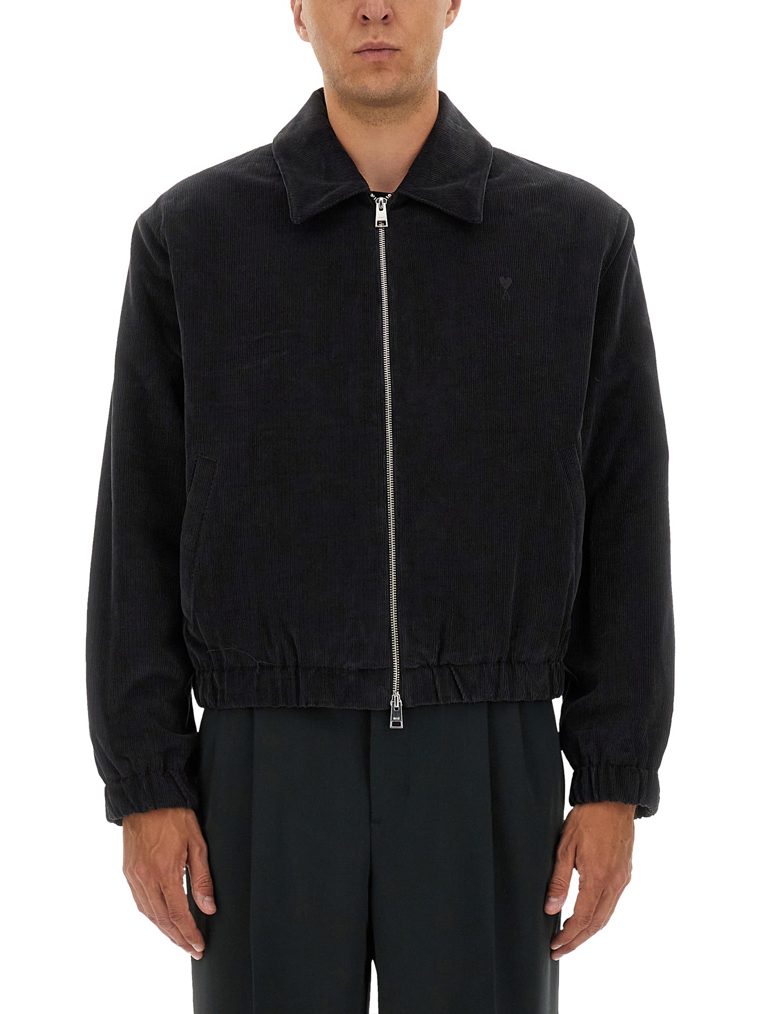 Ami Alexandre Mattiussi Corduroy Ami De Coeur Padded Zipped Jacket In Black