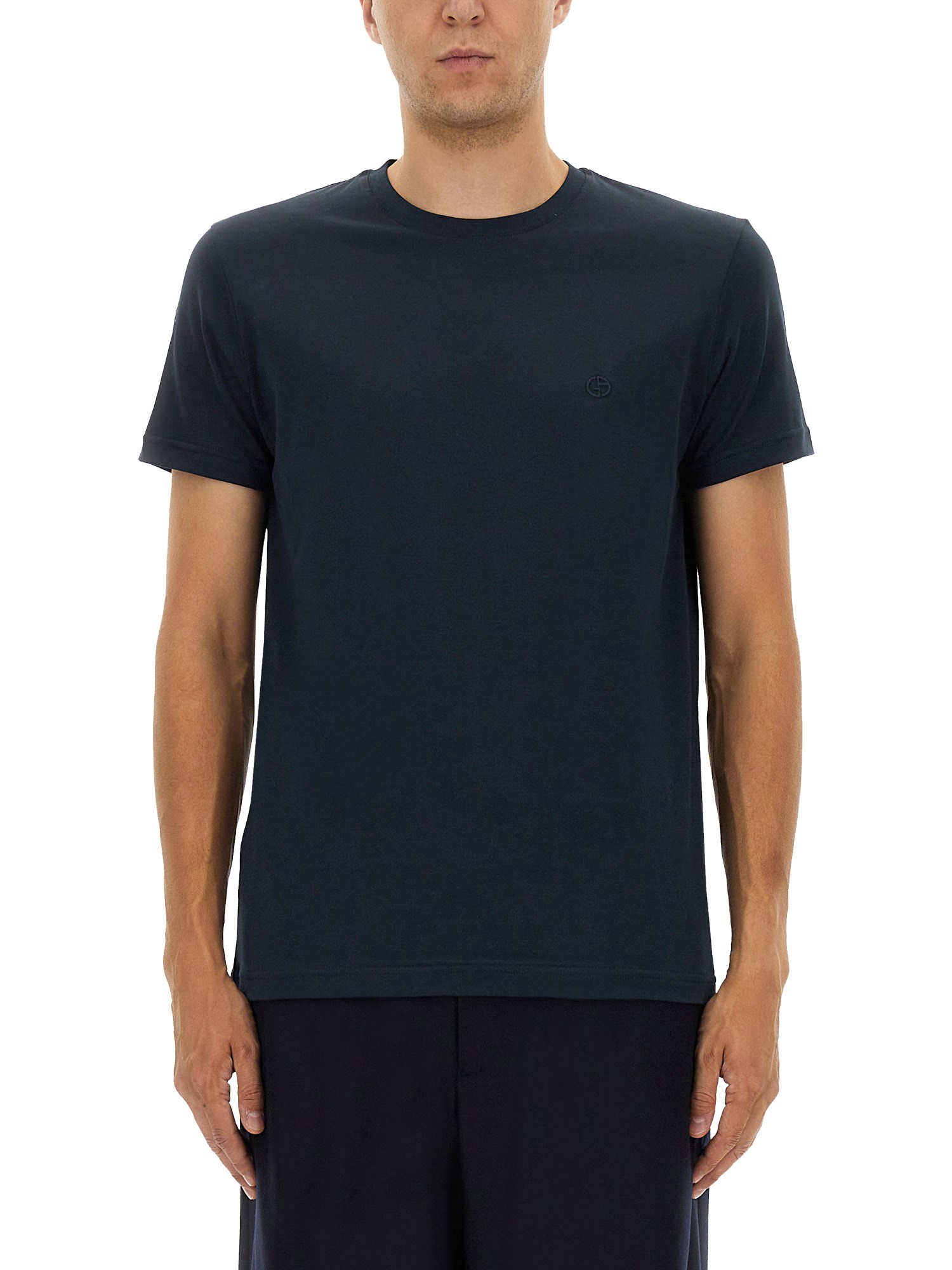 Giorgio Armani V-neck Ribbed Hem Stretch T-shirt In Blue