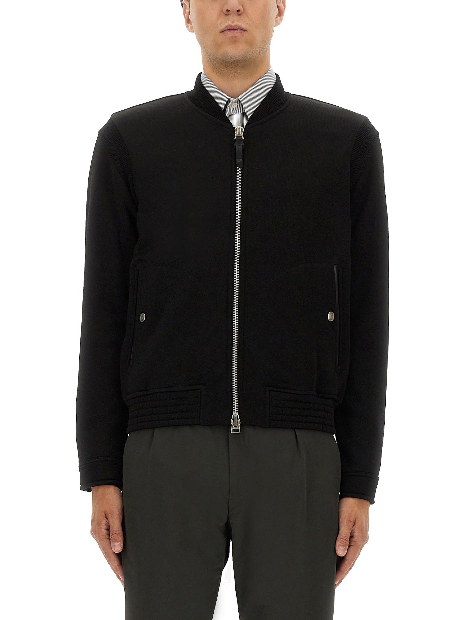 Tom Ford High Collar Zip Sweatshirt With Ribbed Detailing In Black