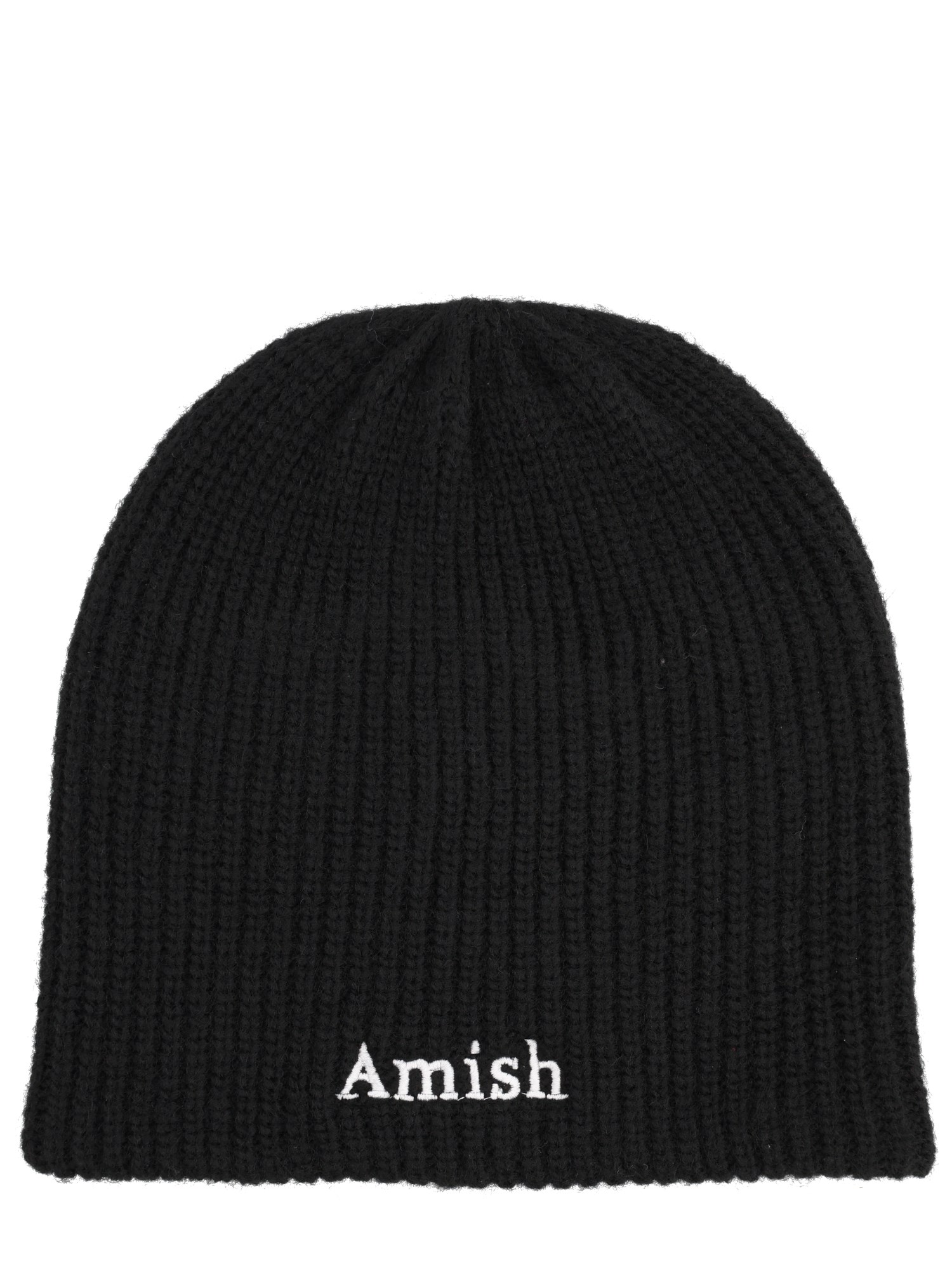 Amish Embroidered-logo Beanie In Black