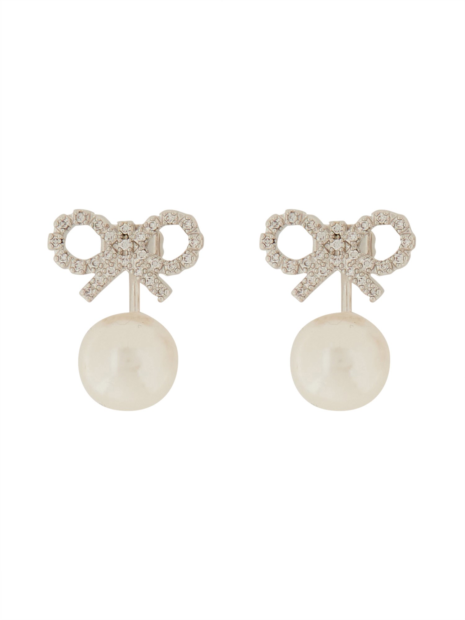Self-portrait Self Portrait 'crystal Bow Pearl Jacket' Earrings In Silver