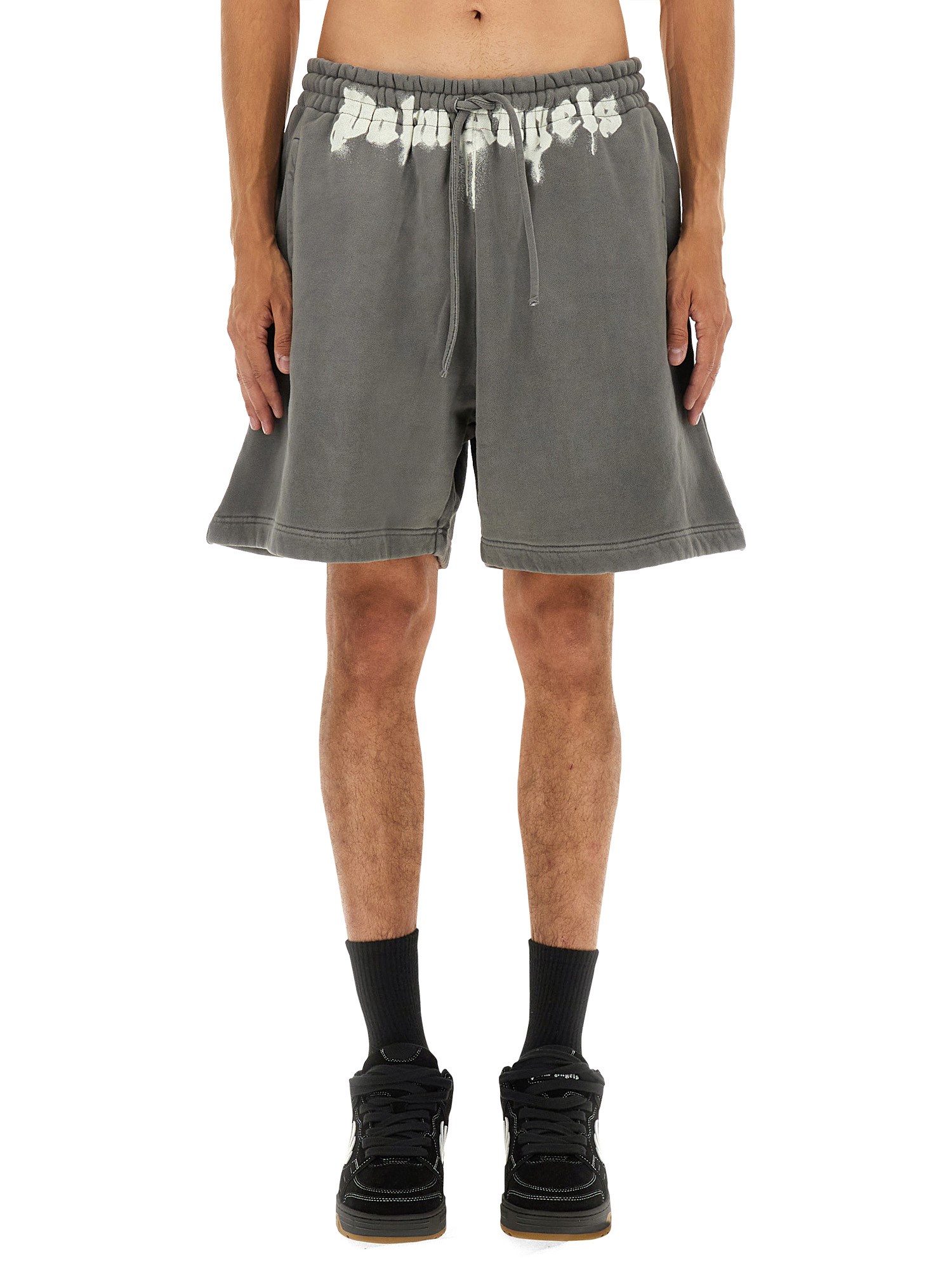 Palm Angels Relaxed Fit Grey Shorts In Gray