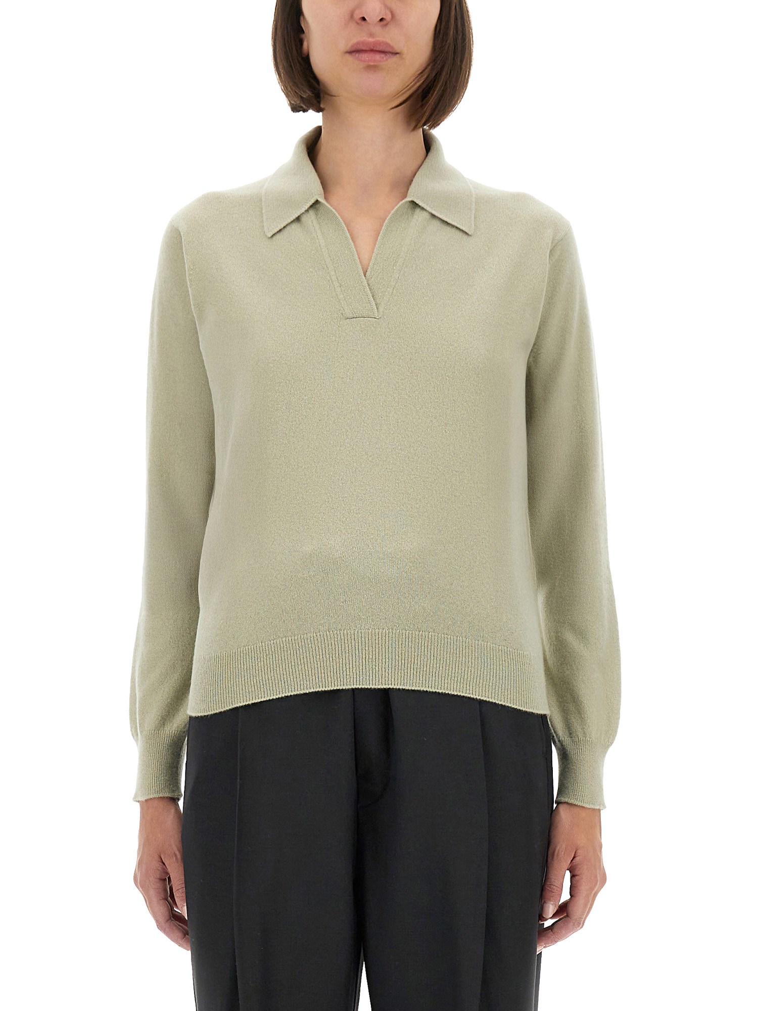 Maison Margiela Ribbed Long Sleeve Top In Green