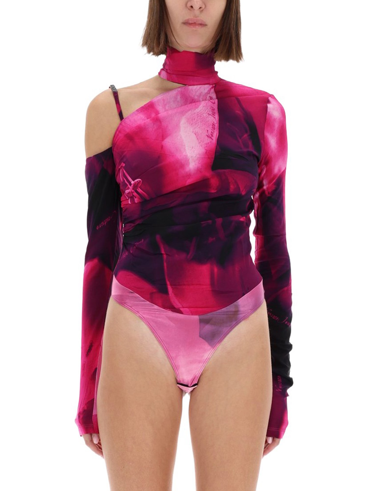 Versace Jeans Couture One-shoulder Body Top In Pink