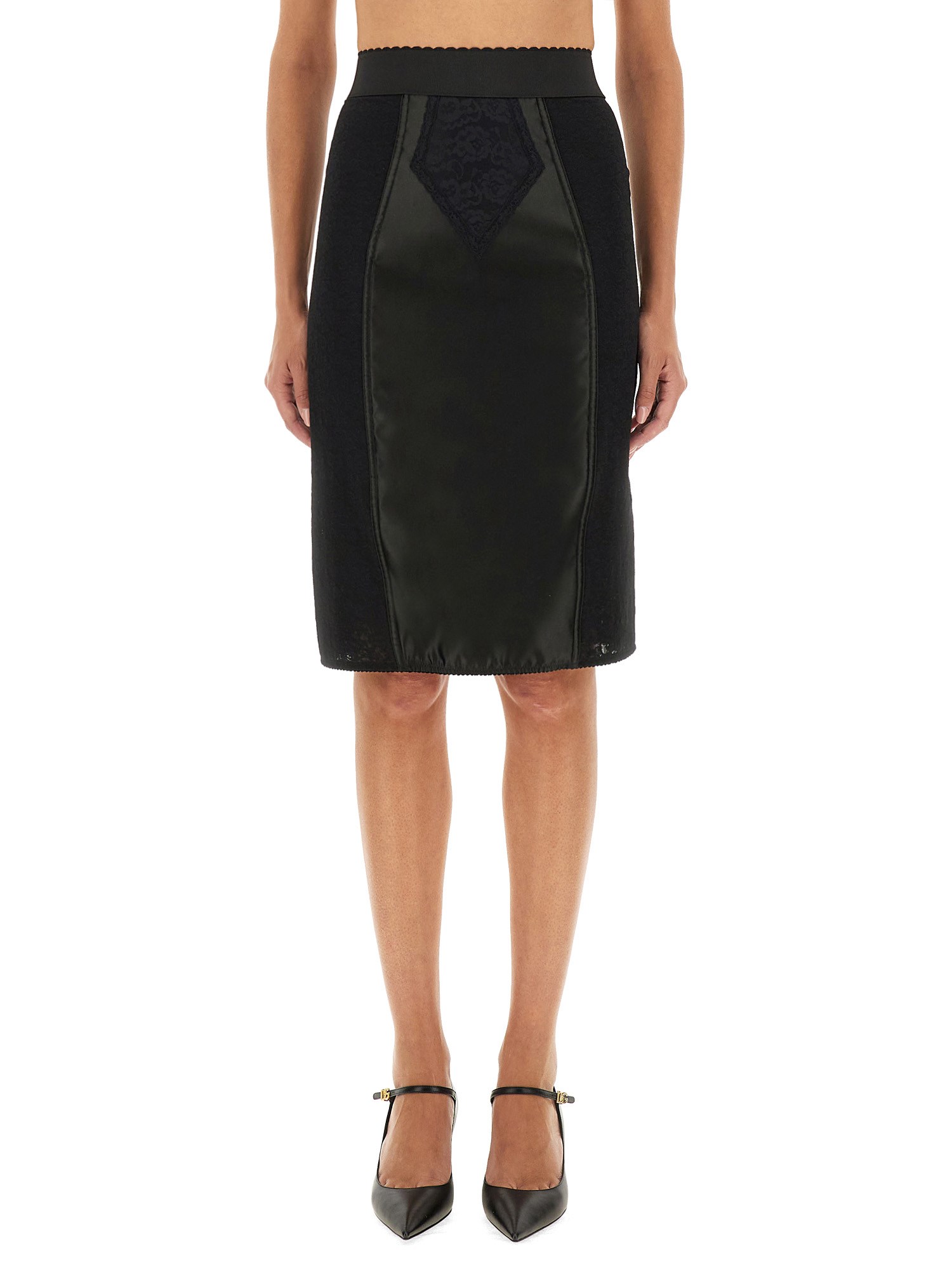 Dolce & Gabbana Satin And Powernet Midi Skirt In Black