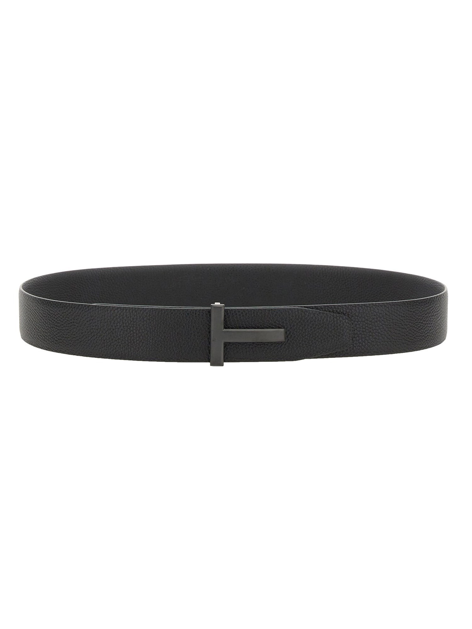 Tom Ford Reversible Calf Leather Belt With Rectangular Buckle In Black