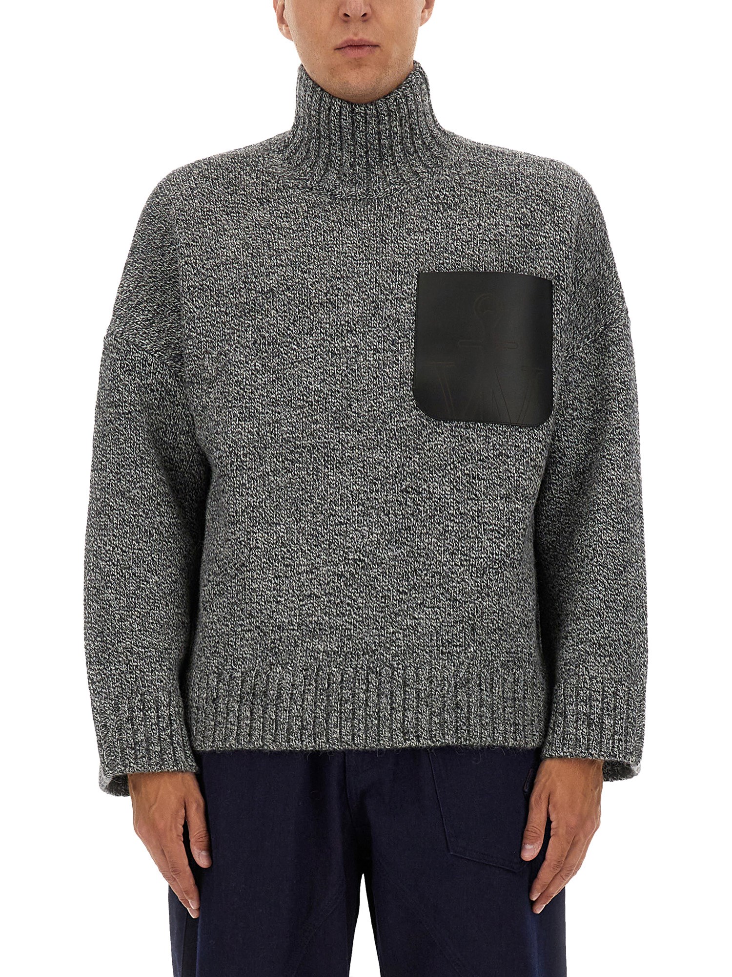 Jw Anderson Melange Grey Wool Blend Sweater In Gray