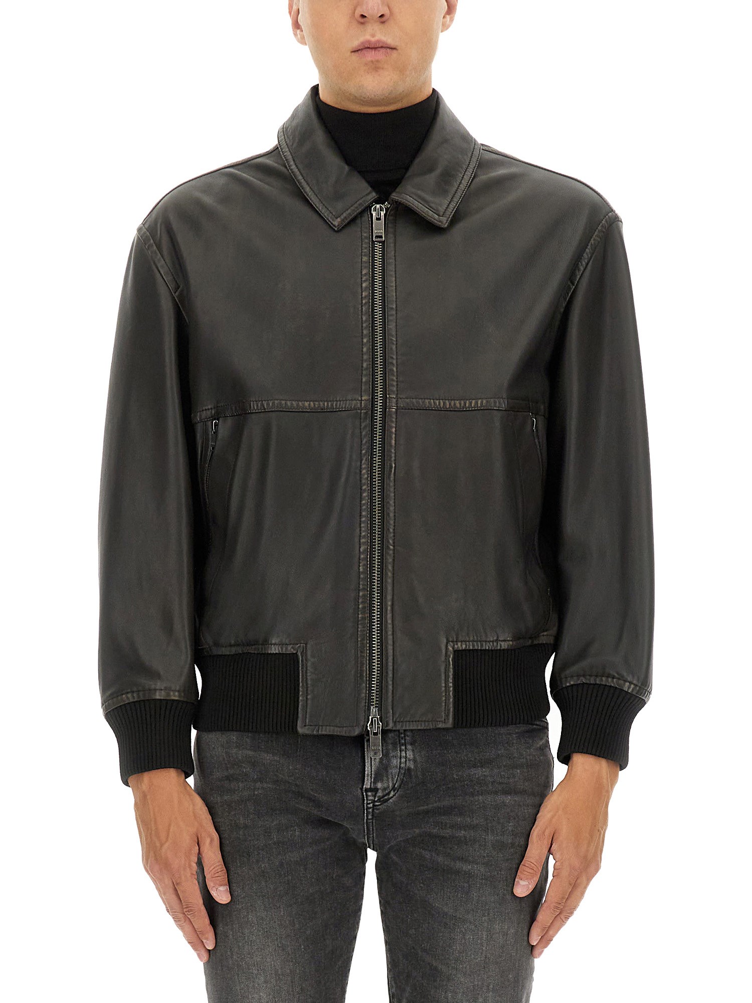 Hugo Boss Boss Leather Jacket In Black