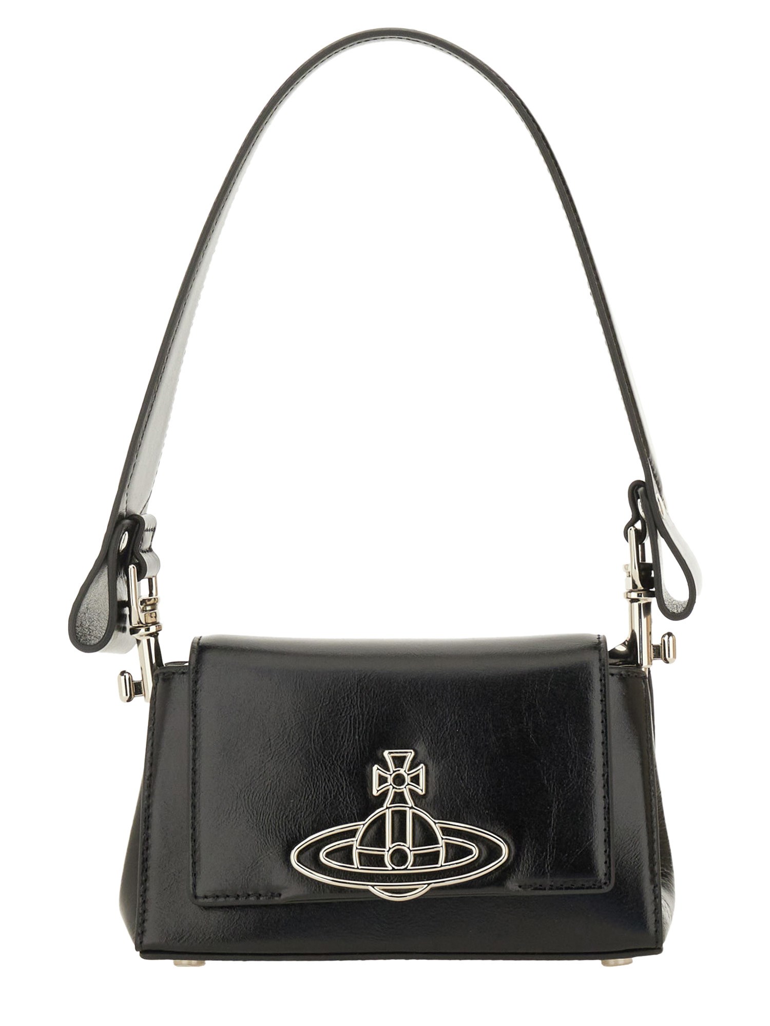 Vivienne Westwood Orb-embellished Patent Leather Shoulder Bag In Black