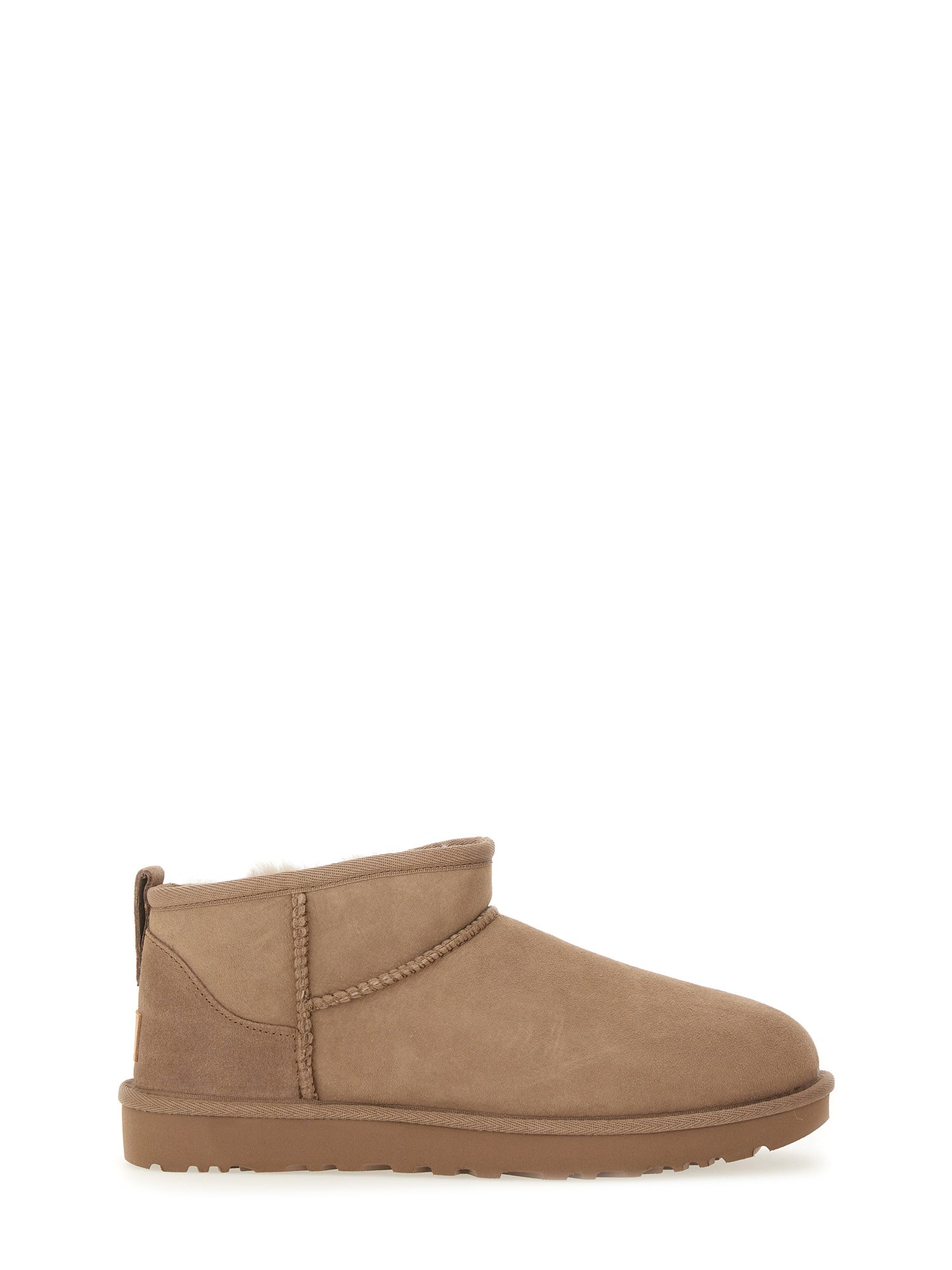 Ugg 'ultra Mini' Beige Ankle Boots With Logo On The Heel In Suede Woman In Brown