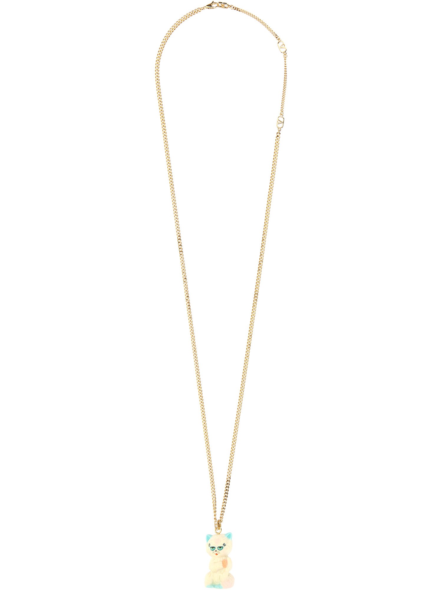 Valentino Multicolor Nylon And Metal Le Chat De La Maison Necklace In Gold