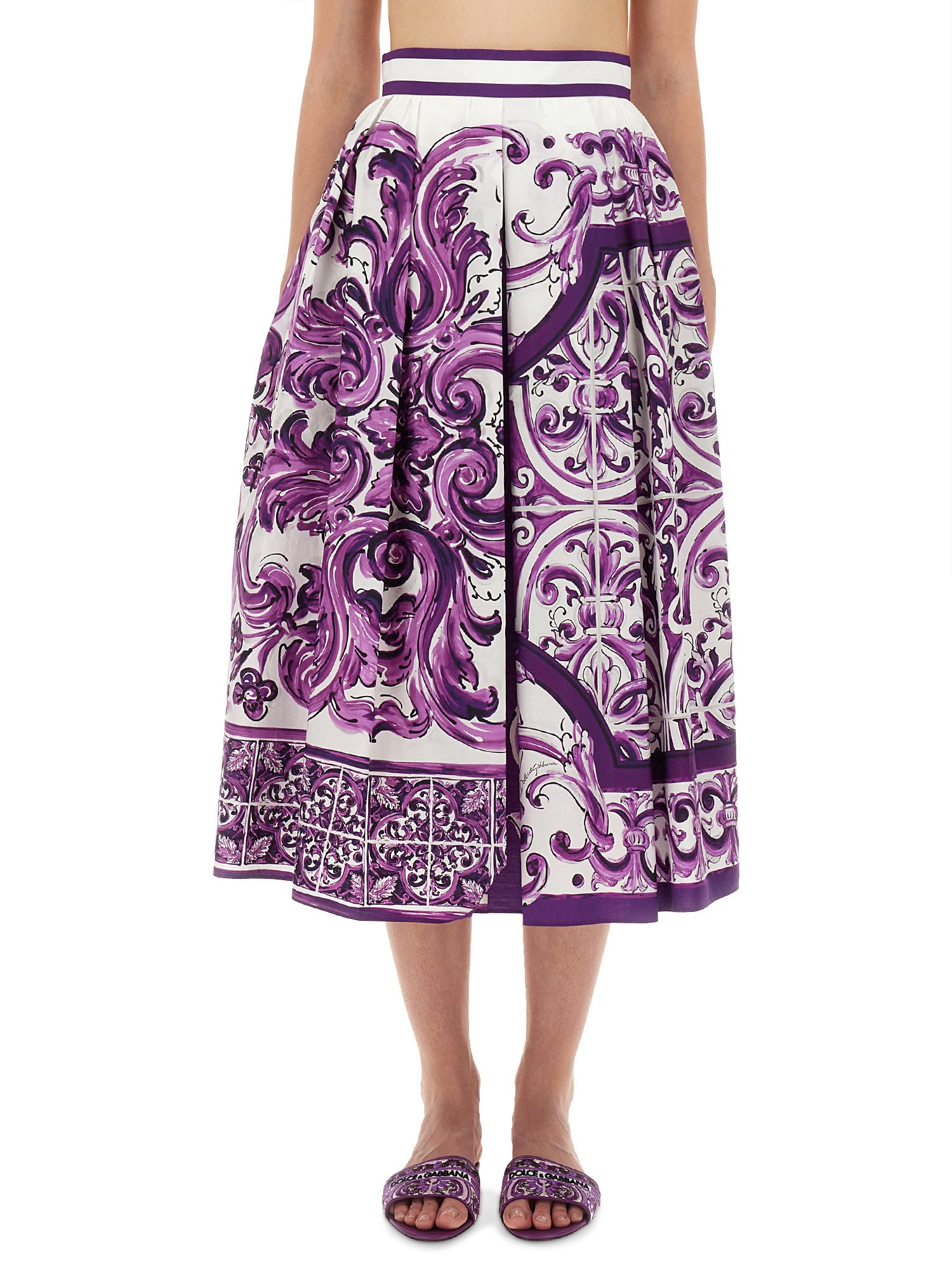 Majolica print pleated skirt - dolce & gabbana - Modalova