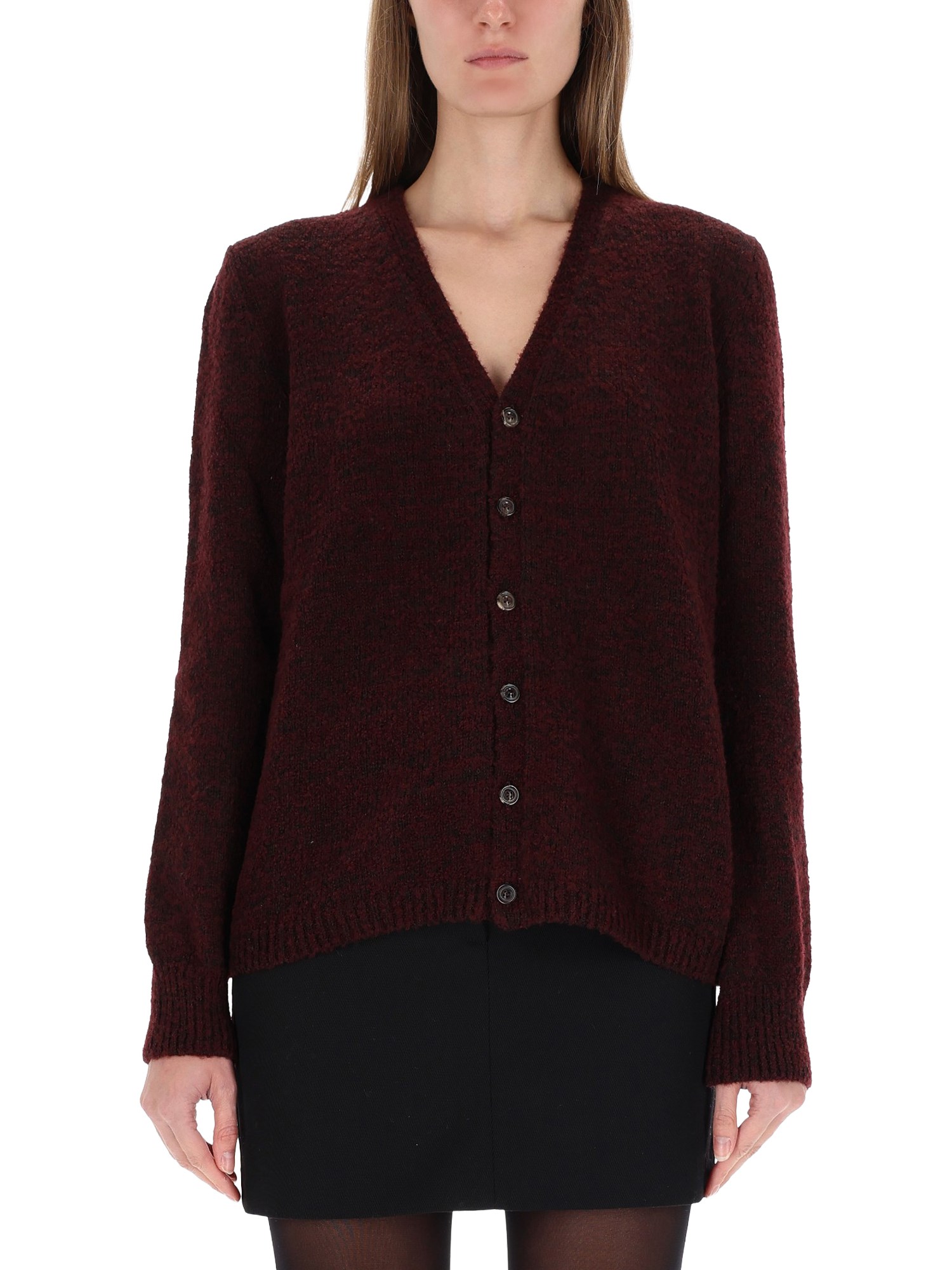 Maison Margiela Wool Cardigan In Burgundy