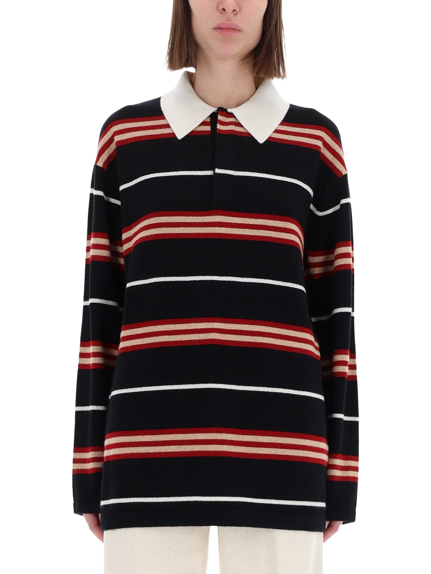Guest In Residence "striped Rugby" Polo Shirt In Black