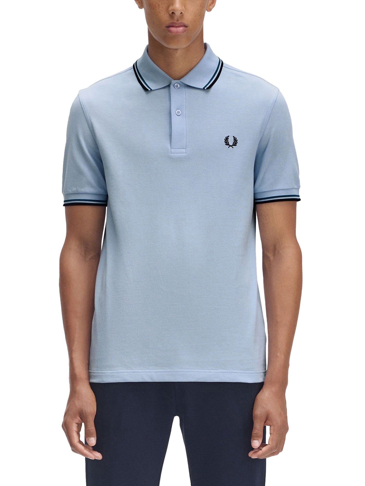 Fred Perry Polo Shirt With Ribbed Cuffs And Short Sleeves In Blue