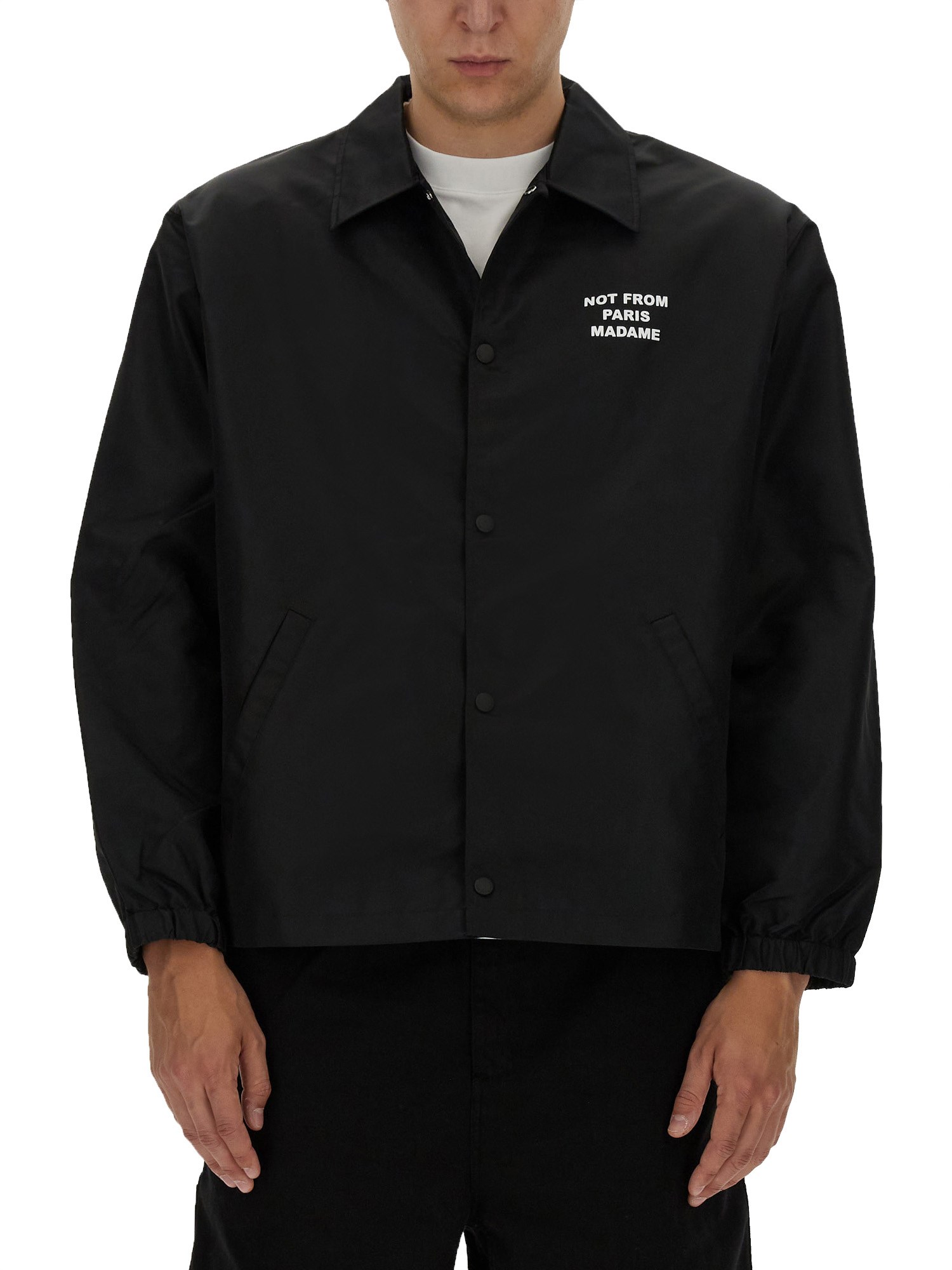 Drôle De Monsieur Black Jacket With Logo In Techno Fabric Man