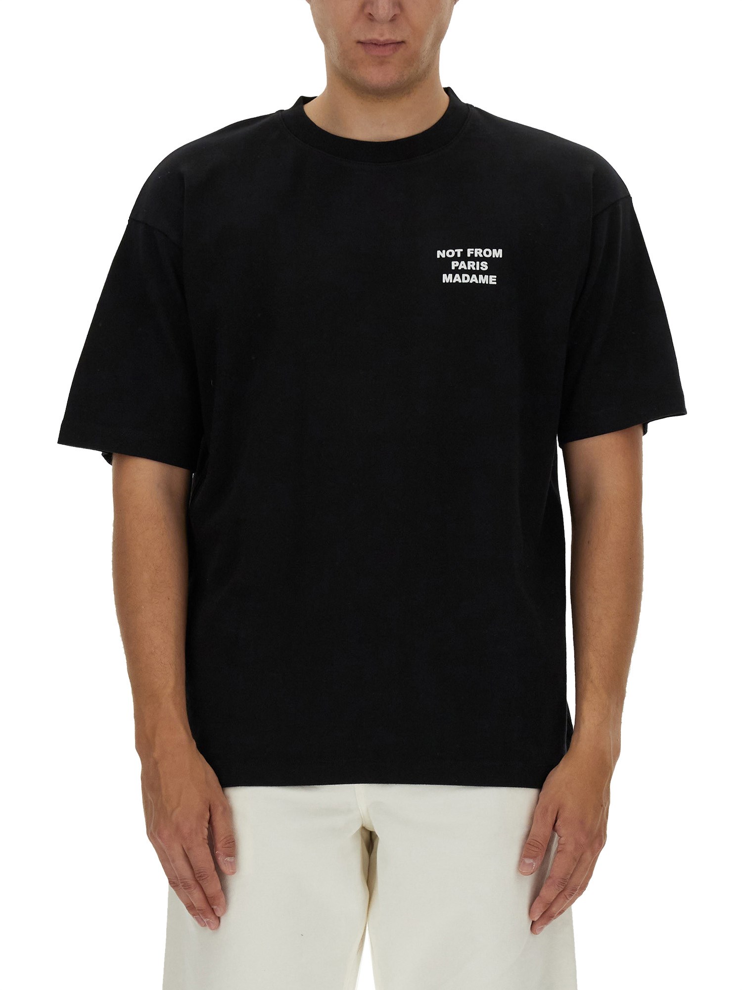 Drôle De Monsieur Black Crewneck T-shirt With Slogan Print On The Front And Back