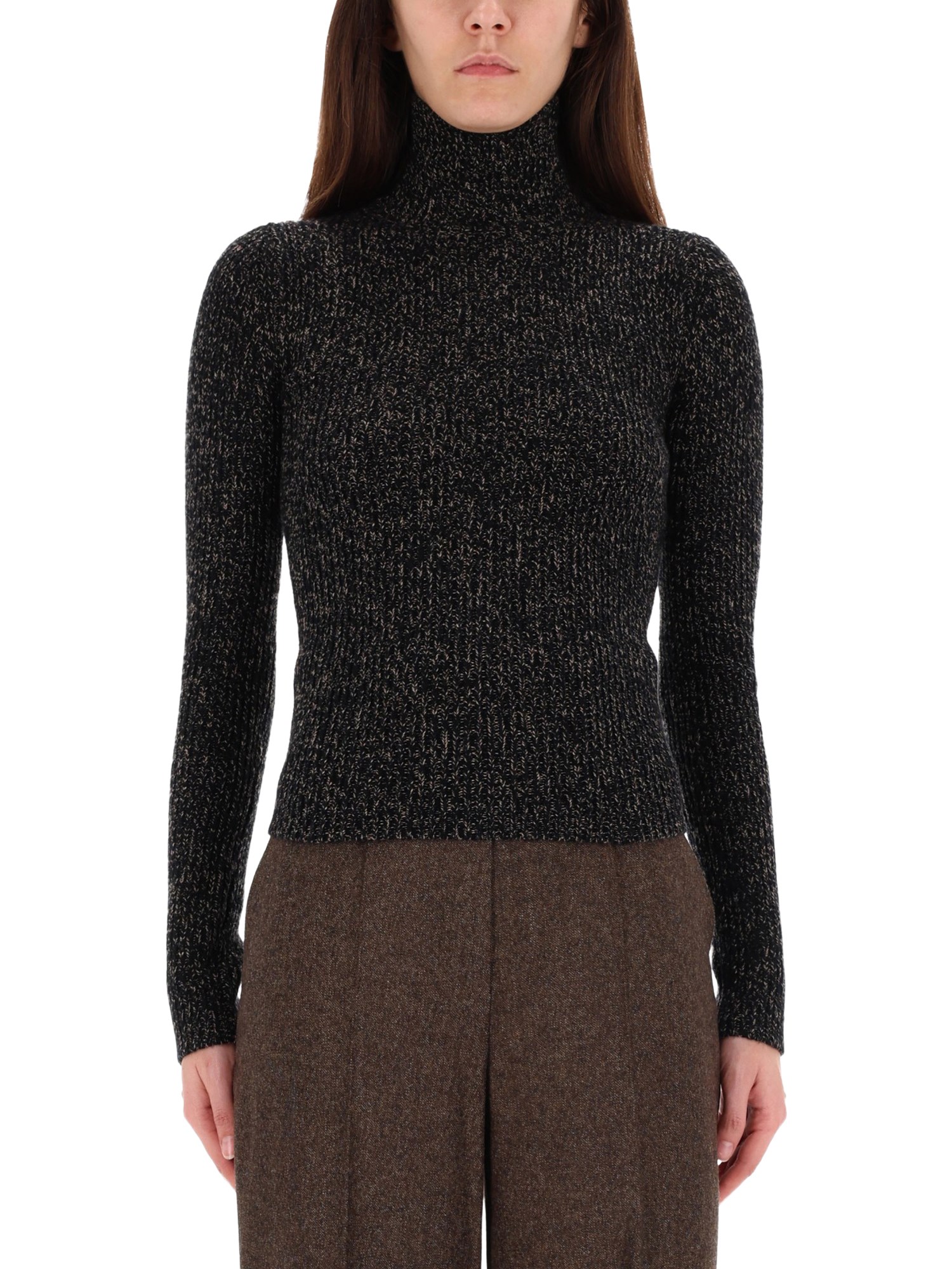 Max Mara Wool And Cashmere Mouliné Turtleneck Sweater In Black