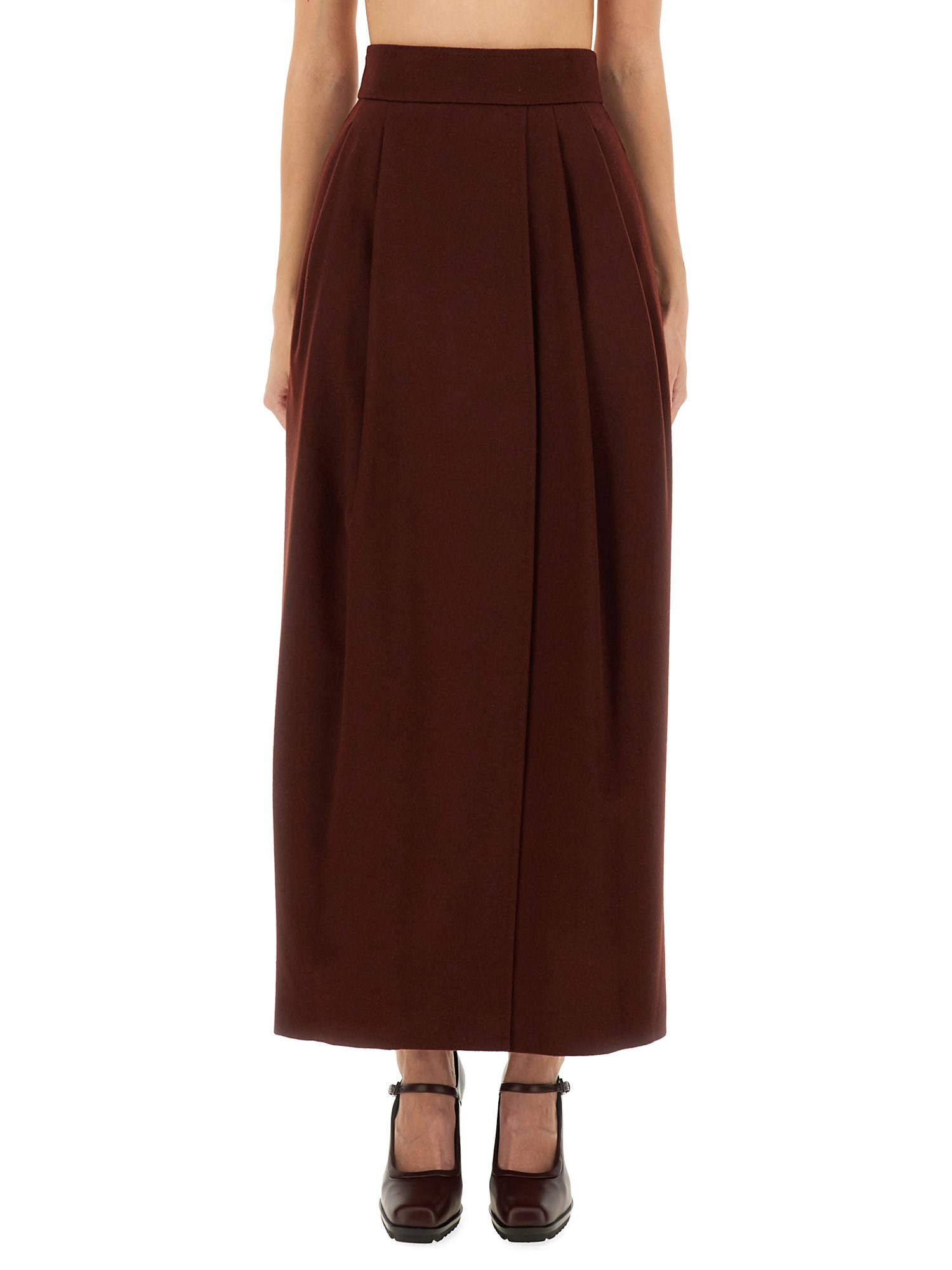 Max Mara Pleated Camel Hair Maxi Skirt In Brown