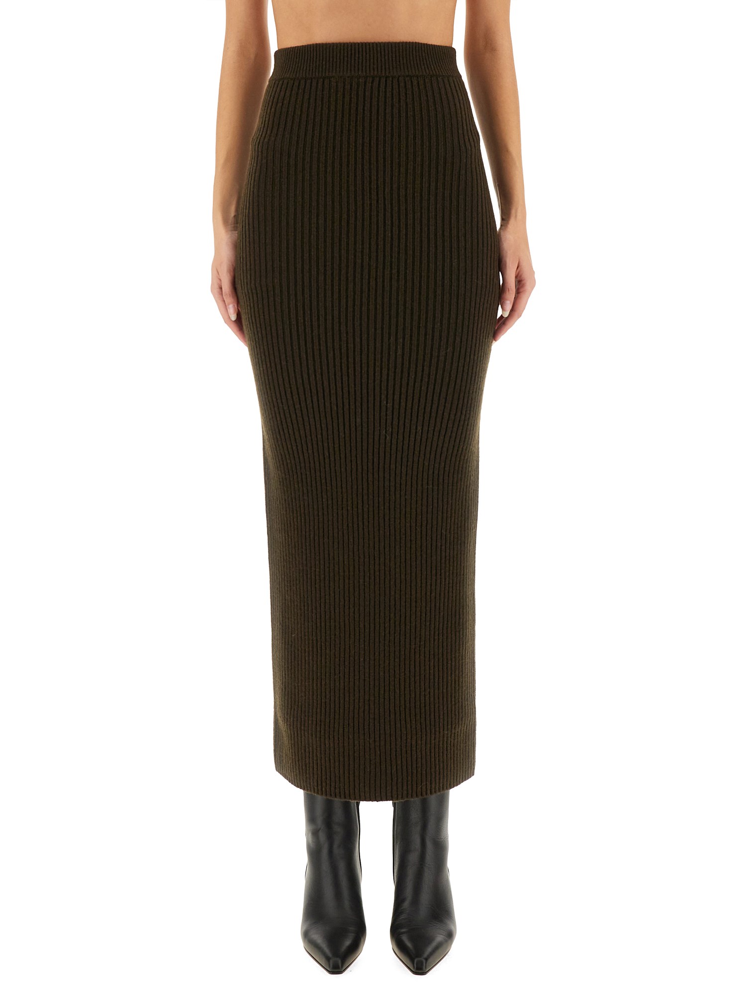 Max Mara Ribbed Wool-cashmere Maxi Pencil Skirt In Green