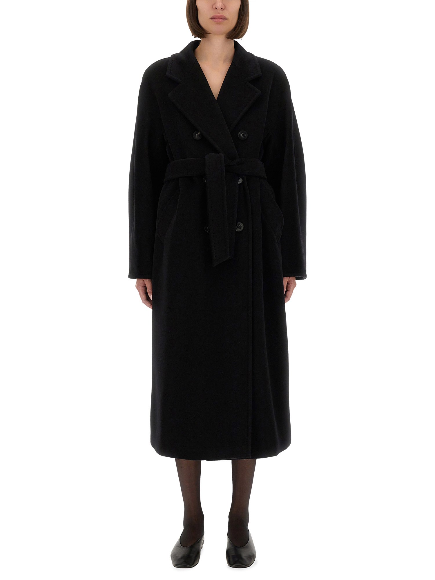 Max Mara Madame Wool And Cashmere Long Belted Coat In Black