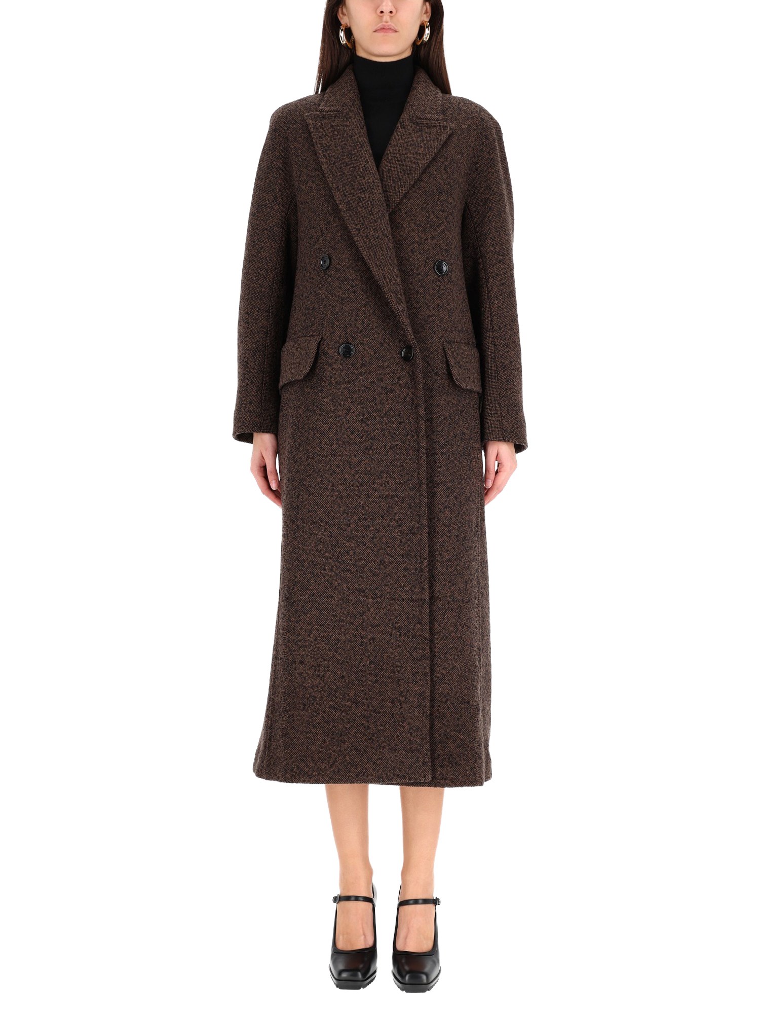 Max Mara Arco 1234 Chocolate Virgin Wool Coat In Black