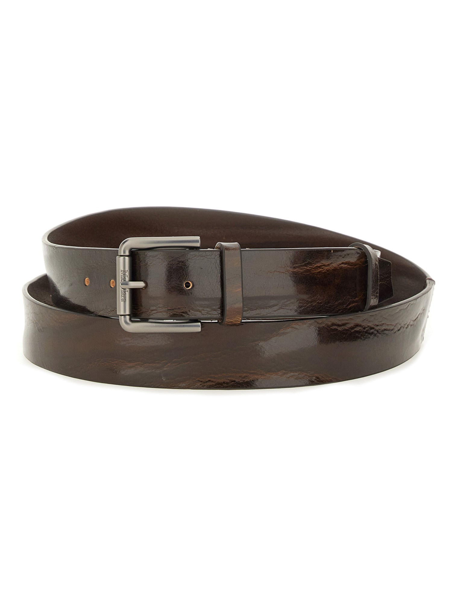 Max Mara Long Leather Belt In Brown