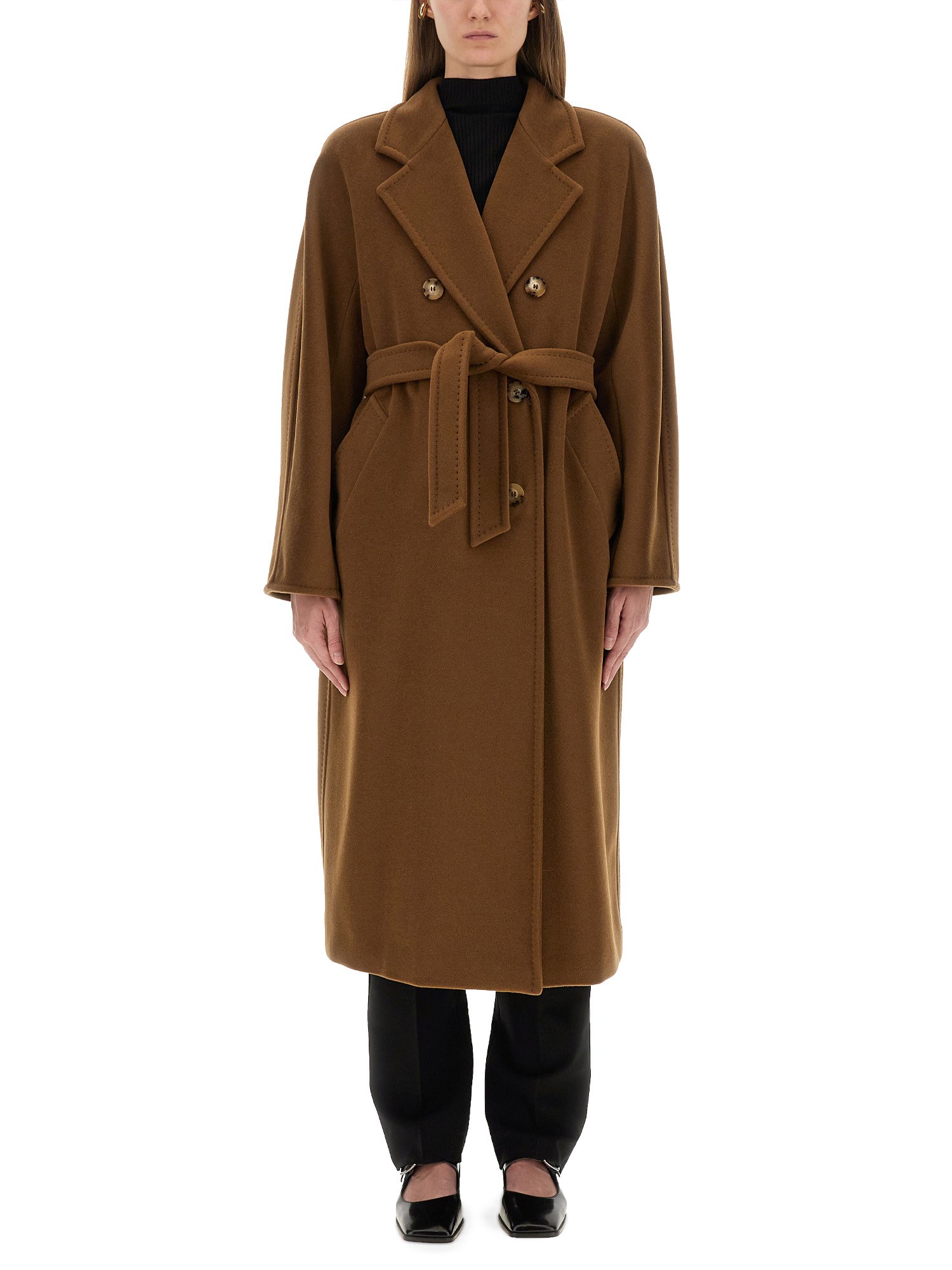 Max Mara Double-breasted Long Coat With Belted Waist