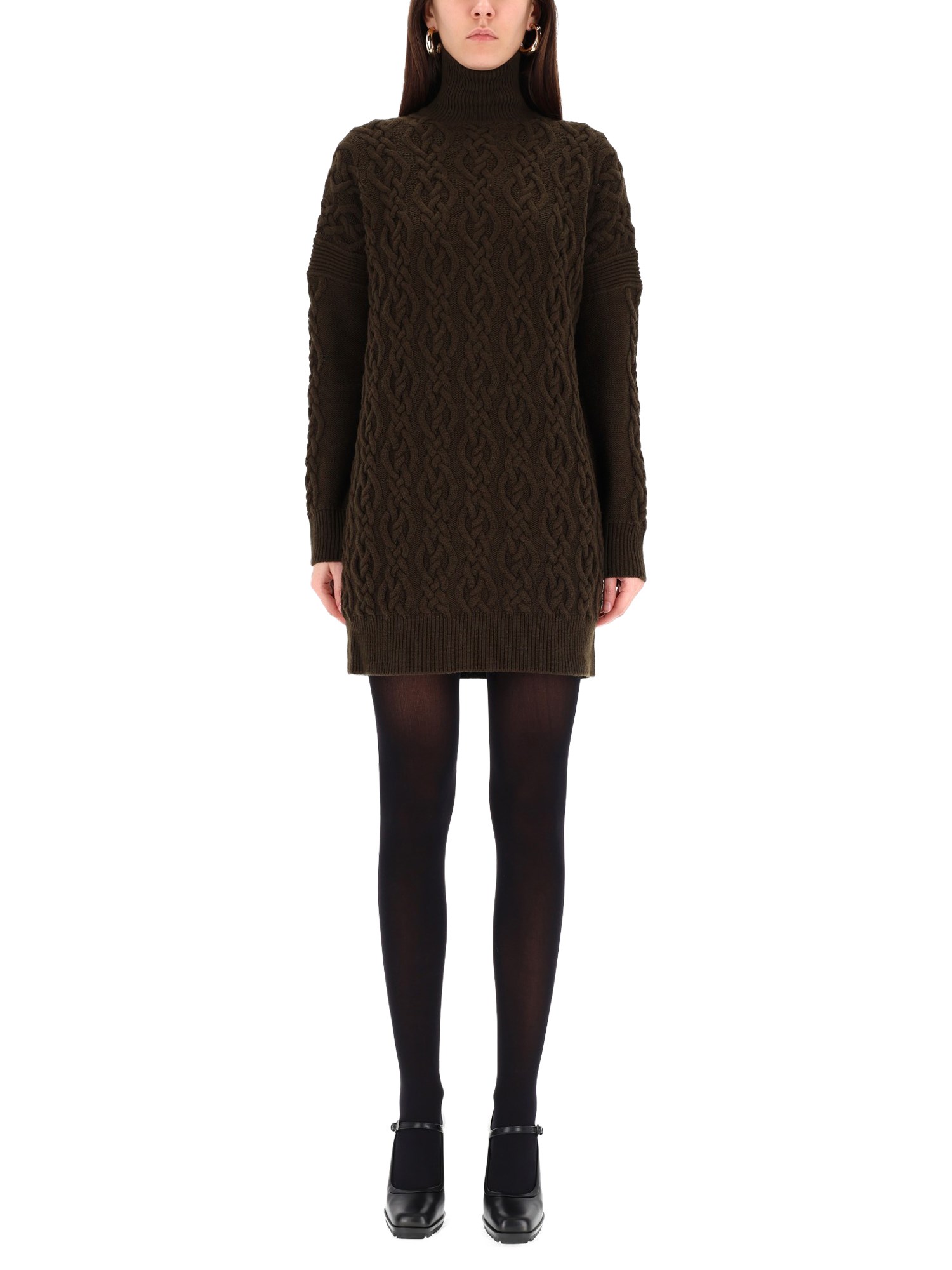 Max Mara Braided Wool Dress In Green