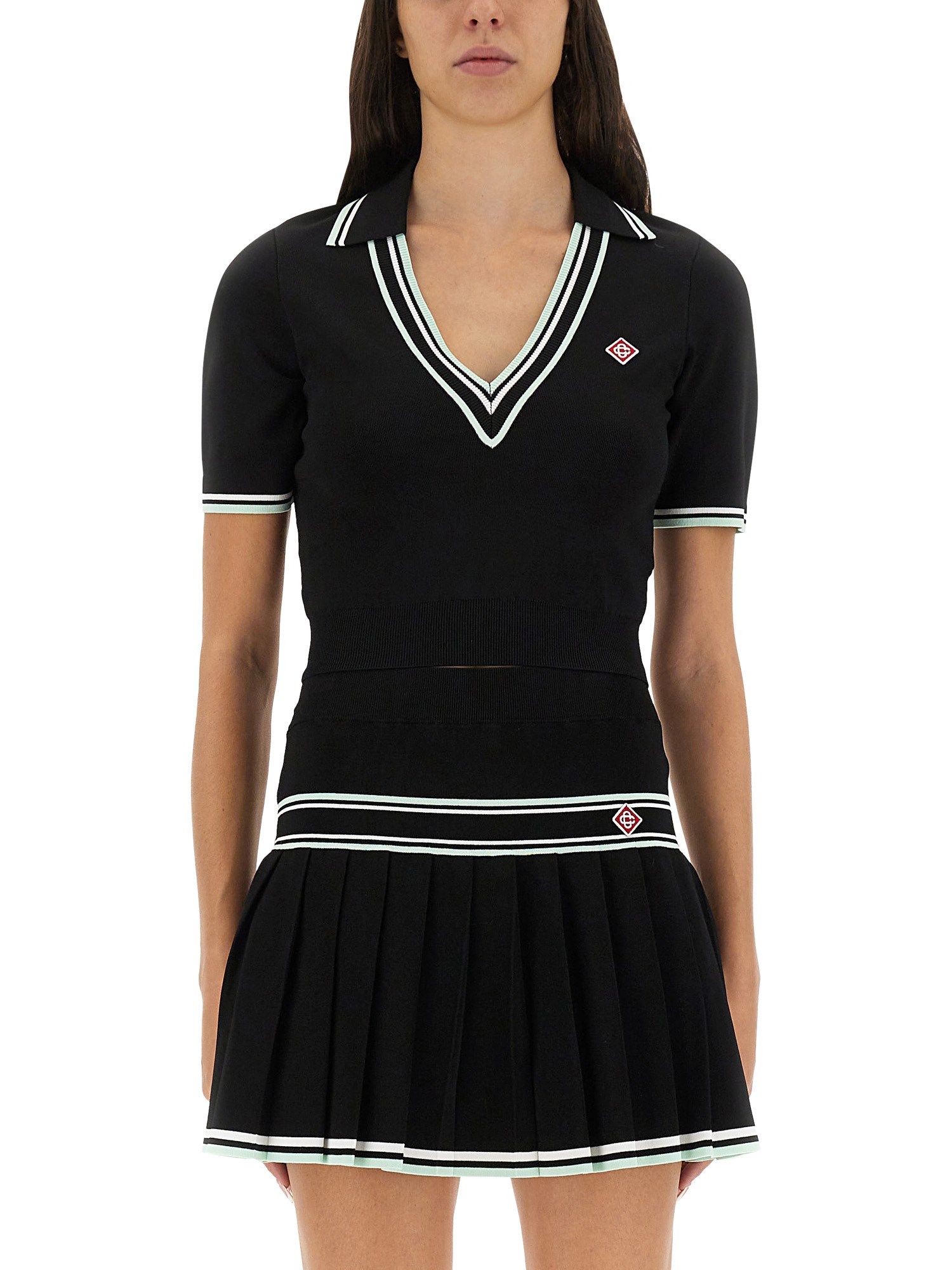 Casablanca Viscose V-neck Polo Shirt In Black
