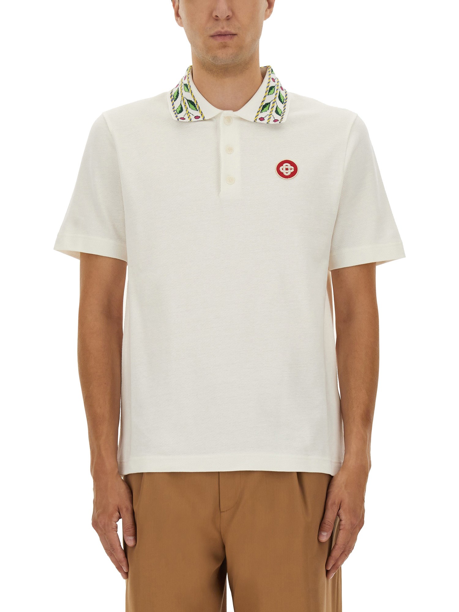 Casablanca Polo Shirt With Short Sleeves And Embroidered Collar In White