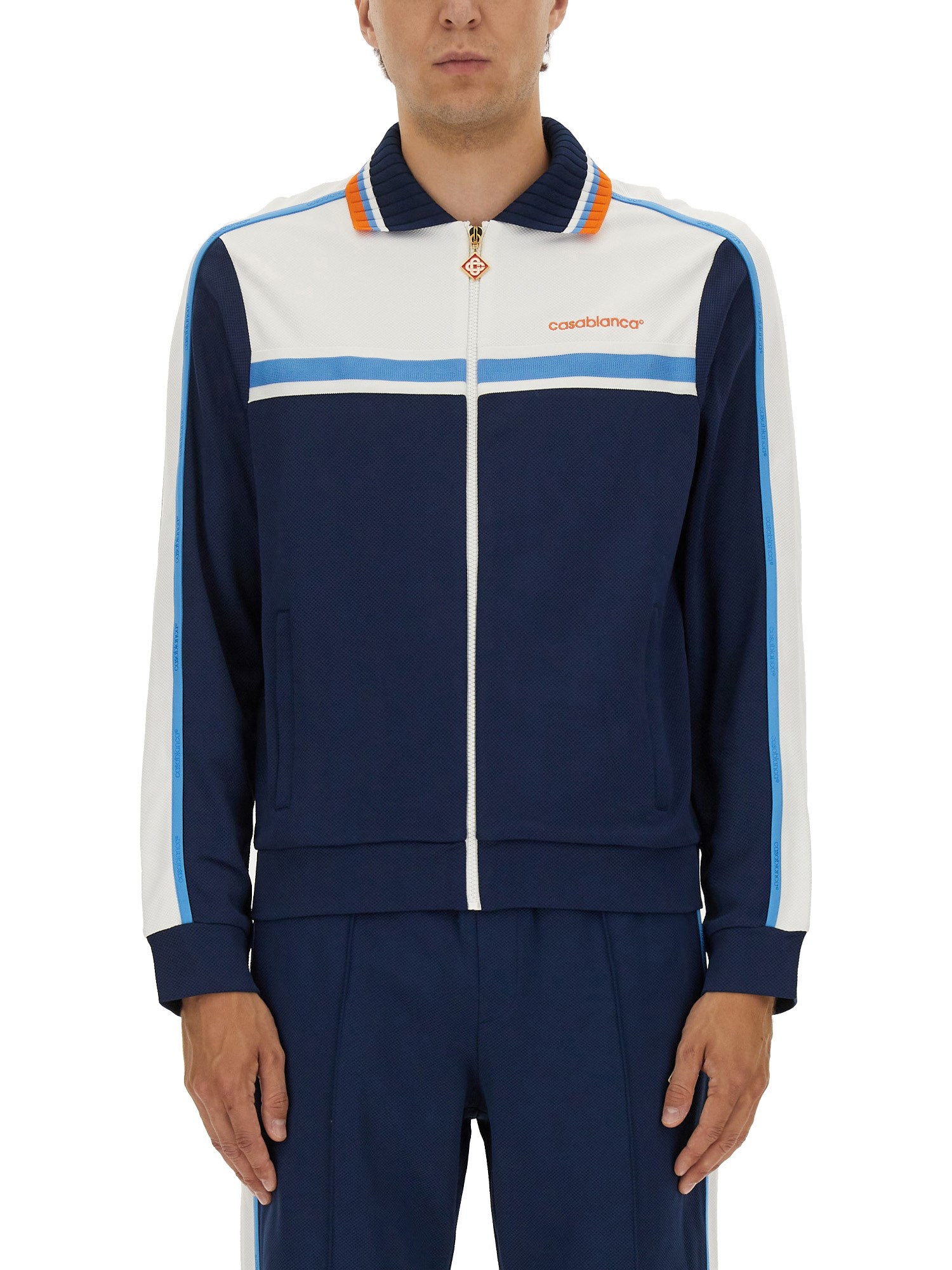 Casablanca Ribbed Collar Side Pockets Track Jacket In Blue