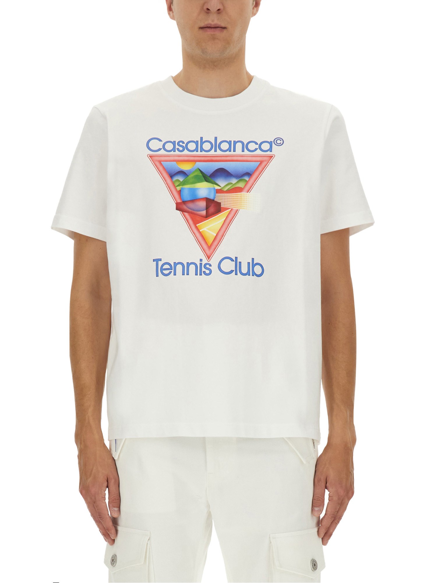 Casablanca Cotton Crew Neck T-shirt With Graphic Print In White