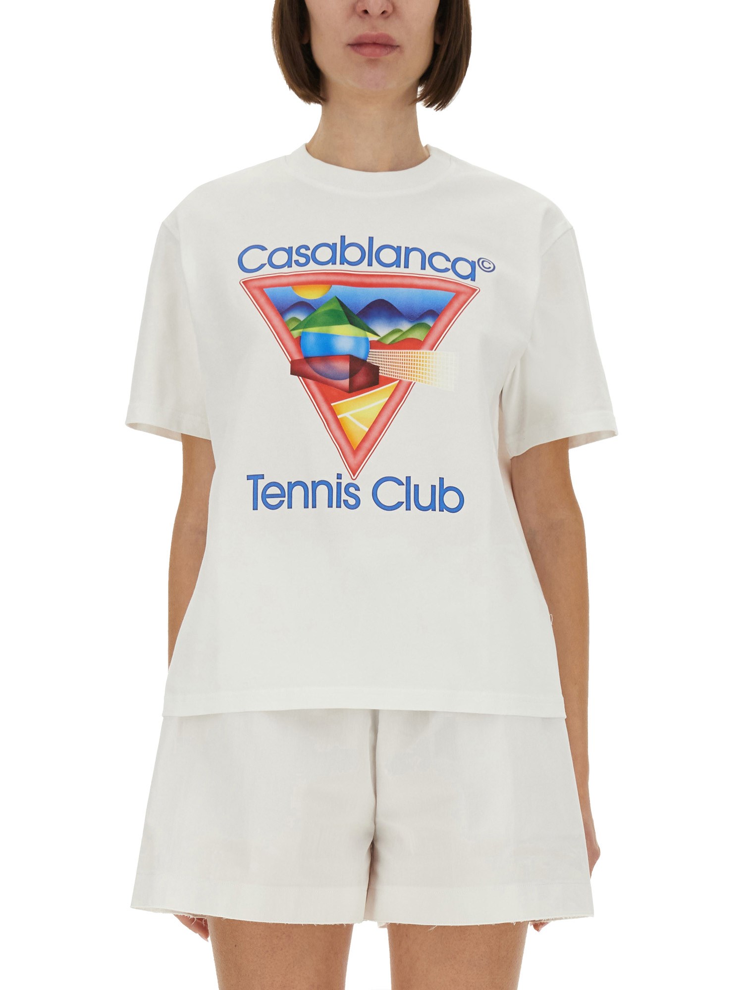 Casablanca Crew Neck Graphic Print Short Sleeves Top In White