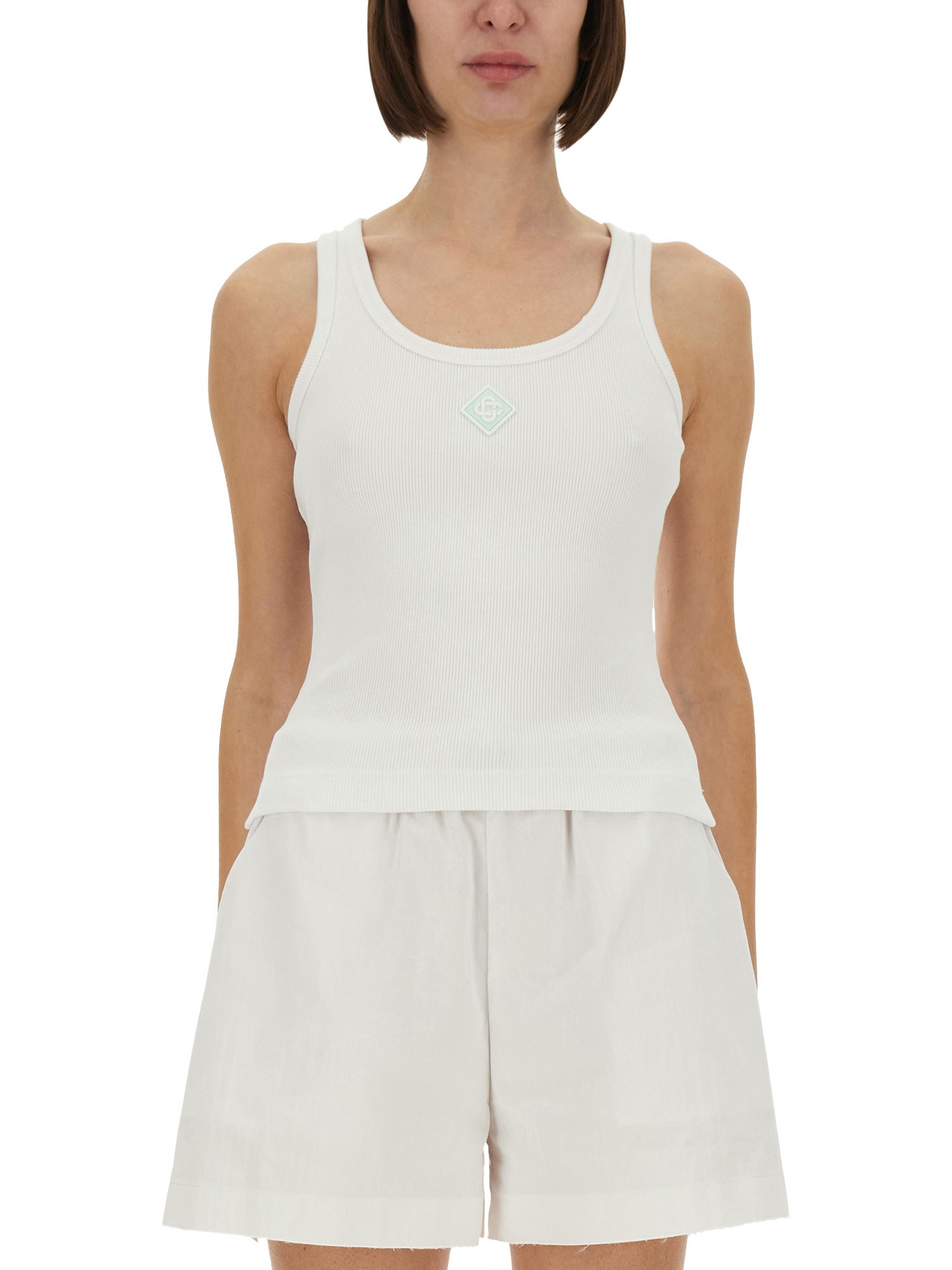 Casablanca Ribbed Logo-plaque Tank Top In White