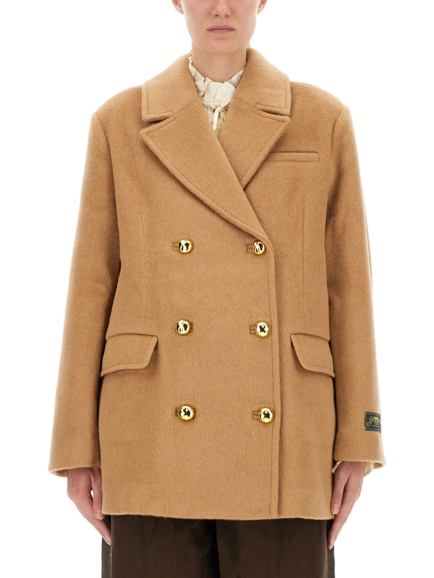 Ganni L-blend Oversized Double-breasted Peacoat In Brown