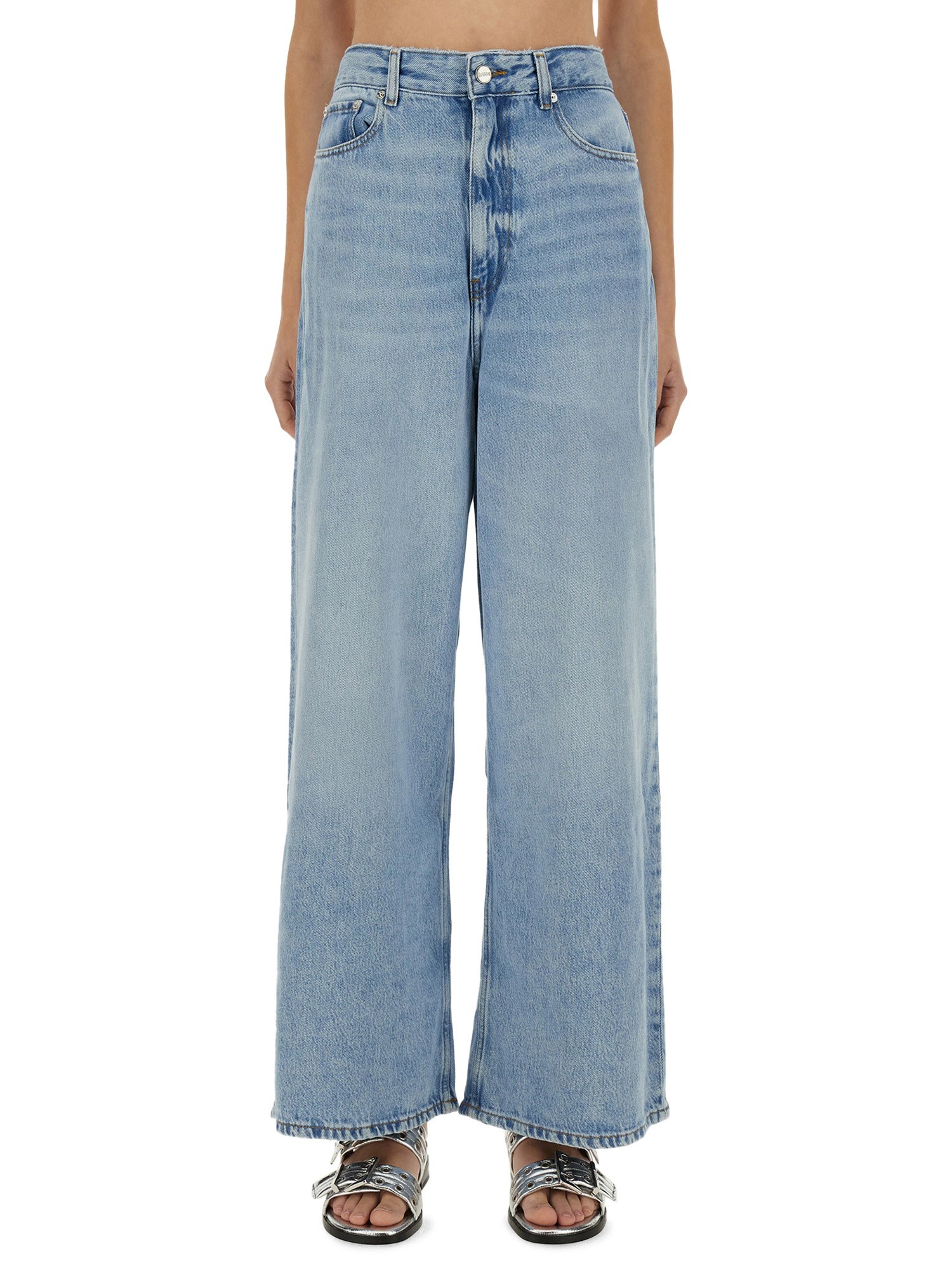 Ganni Soft Rigid Denim Baggy Jeans In Blue