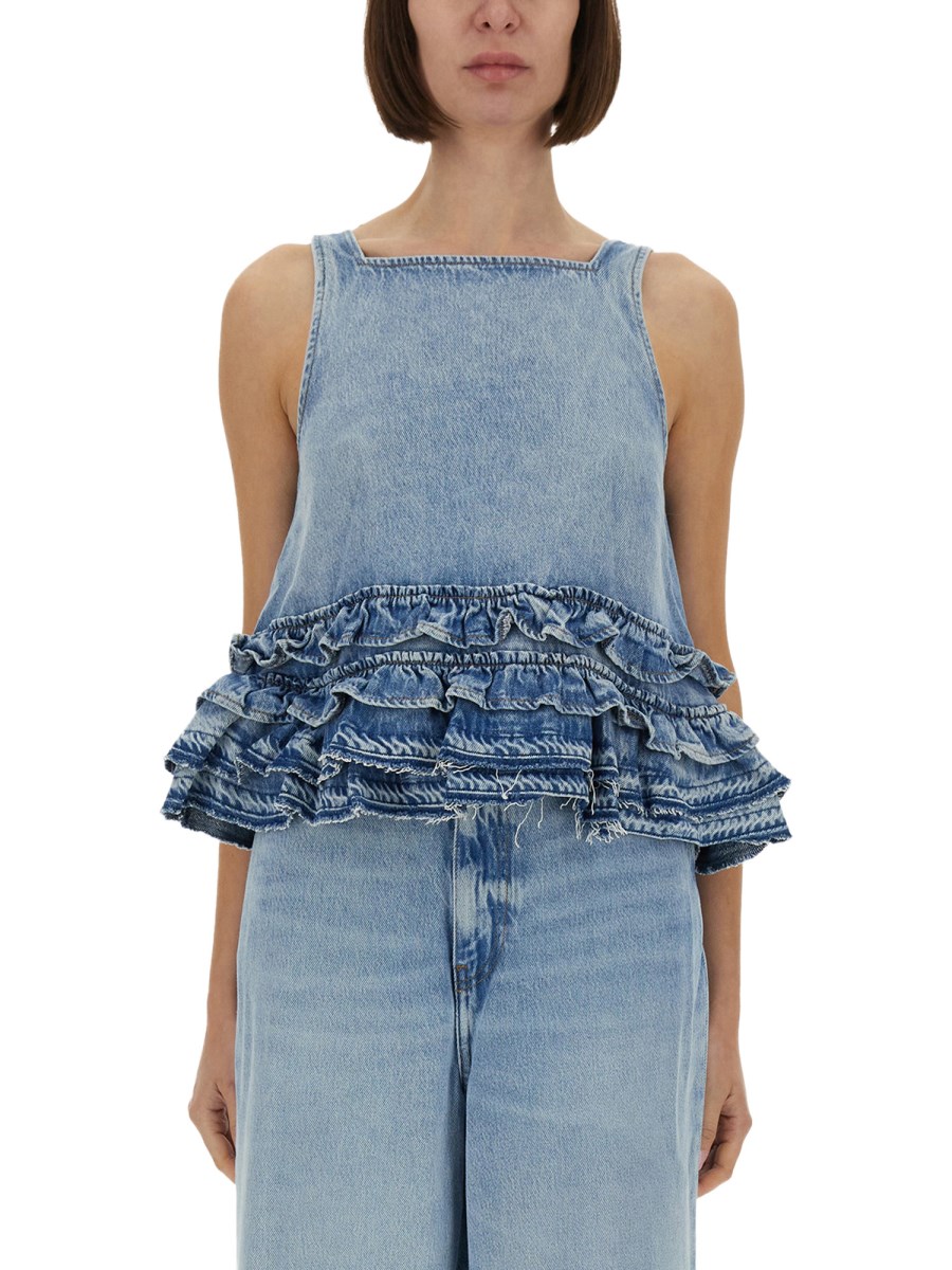TOP CON VOLANT IN DENIM