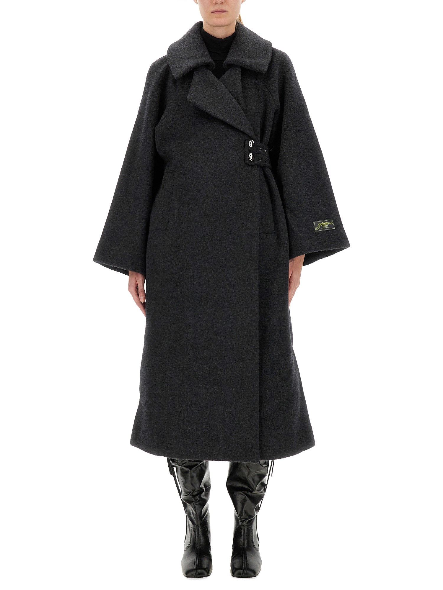 Ganni Women Wool Coat In Gray
