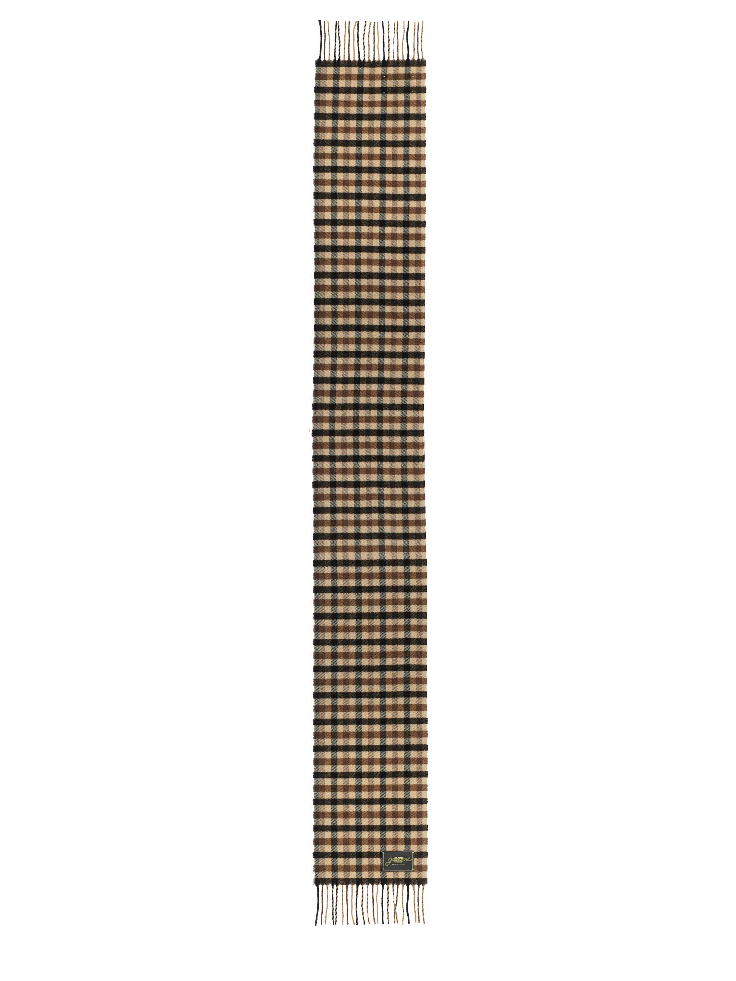 Ganni Checked Pattern Wool Scarf With Frayed Edges In Brown