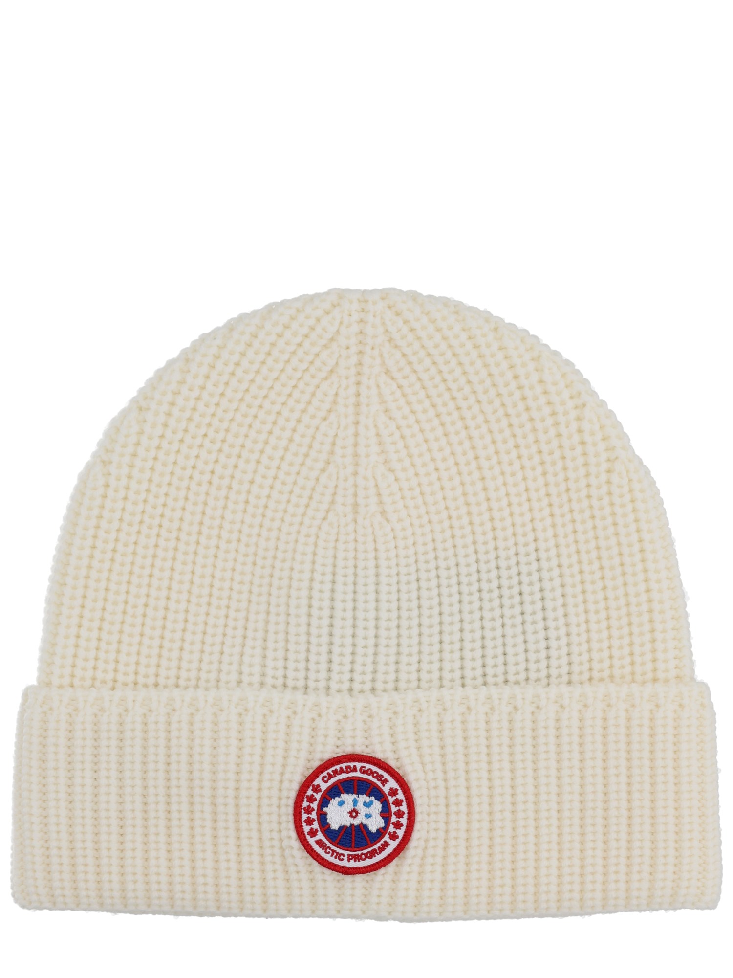 Canada Goose Ribbed Beanie With Logo In White