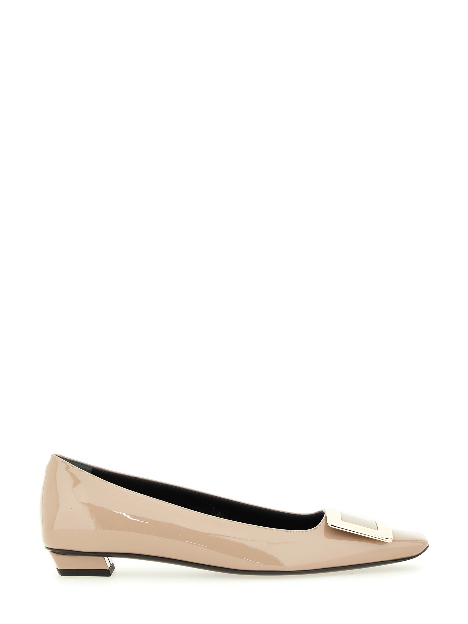 Roger Vivier Belle Vivier Square Button Flat Sole Shoes In Sand