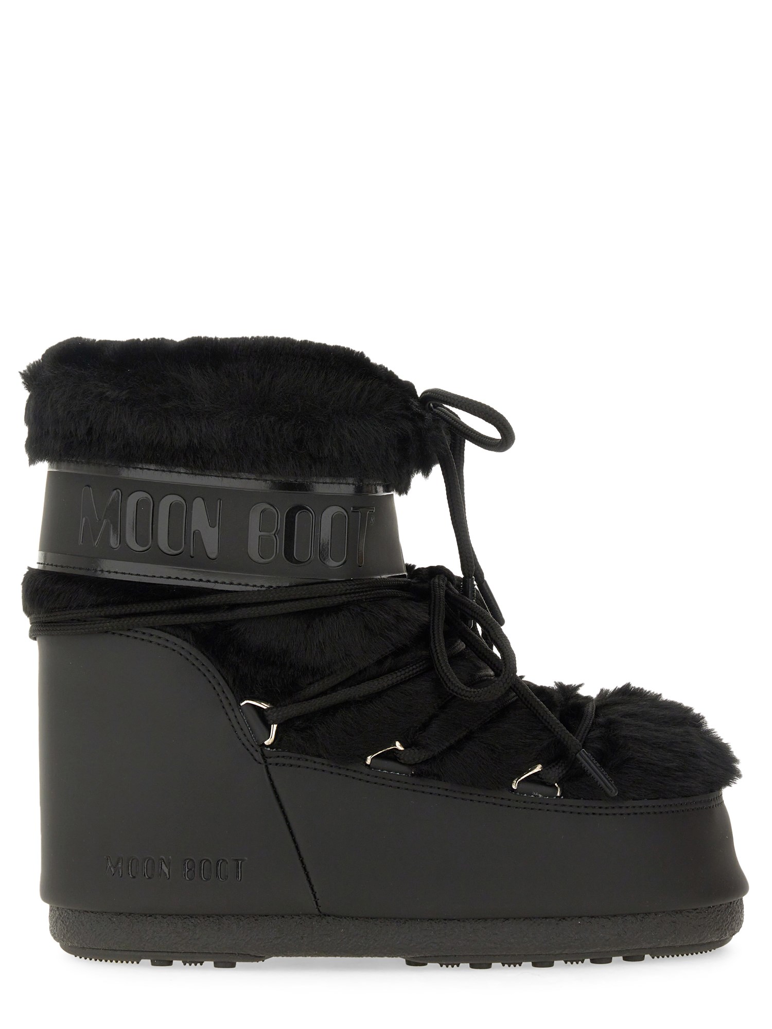 Moon Boot Iconic Faux Fur Ankle Boots With Lace-up Detail In Black