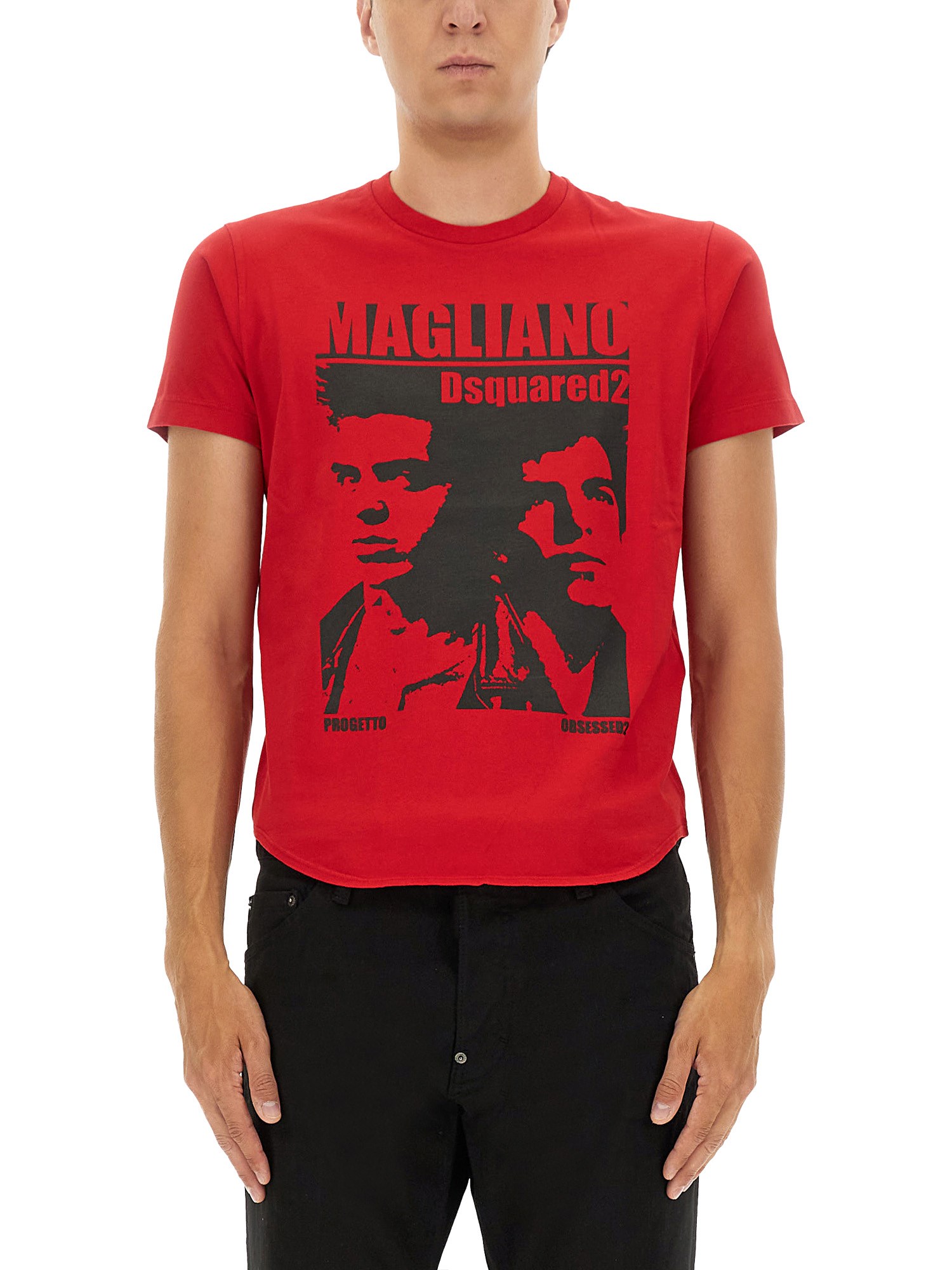 Dsquared2 D2 X Magliano Red Crewneck T-shirt With Maxi Print On The Front In Cotton Man In Red