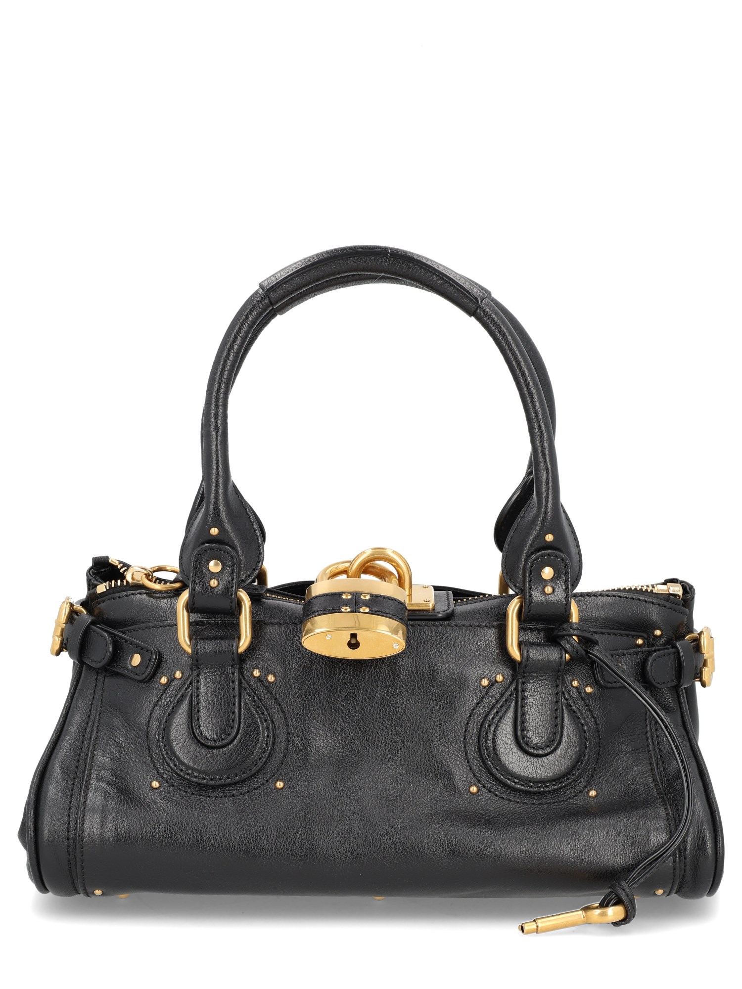 Chloé Structured Shoulder Bag With Padlock And Studs In Black