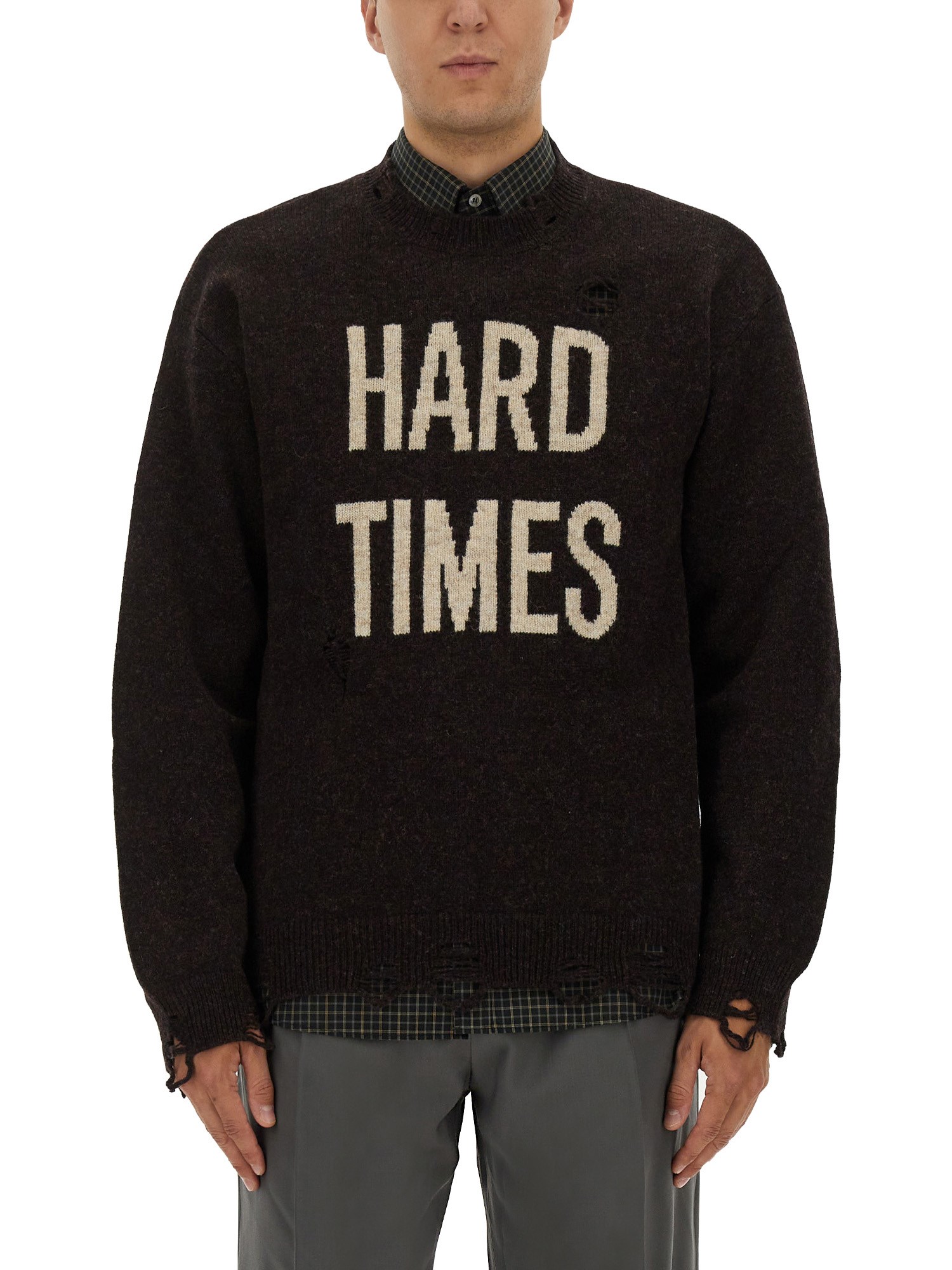 Moschino Distressed Ribbed Sweater With Cuffs And Hem In Black
