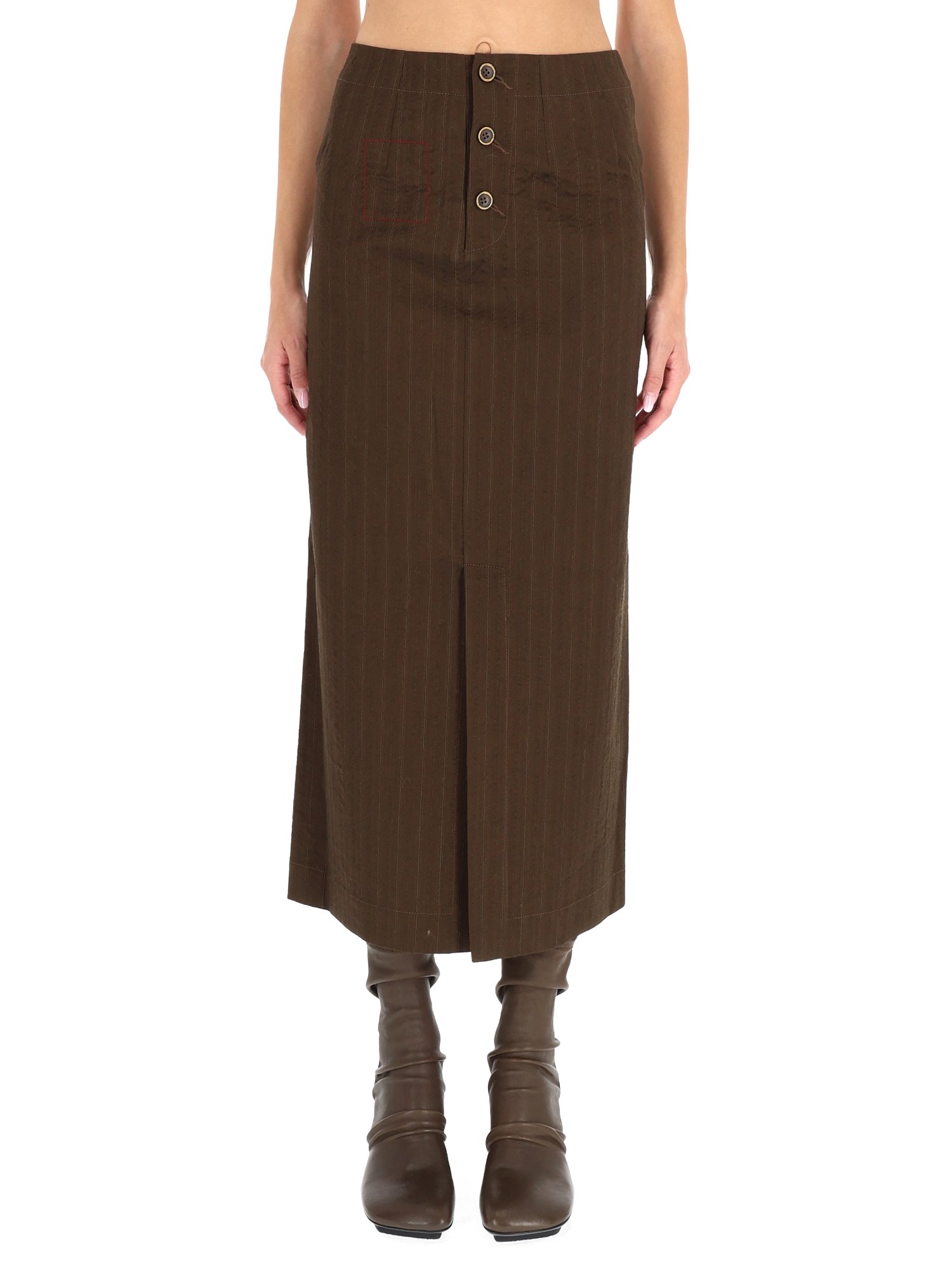 Uma Wang Midi Gad Skirt In Brown