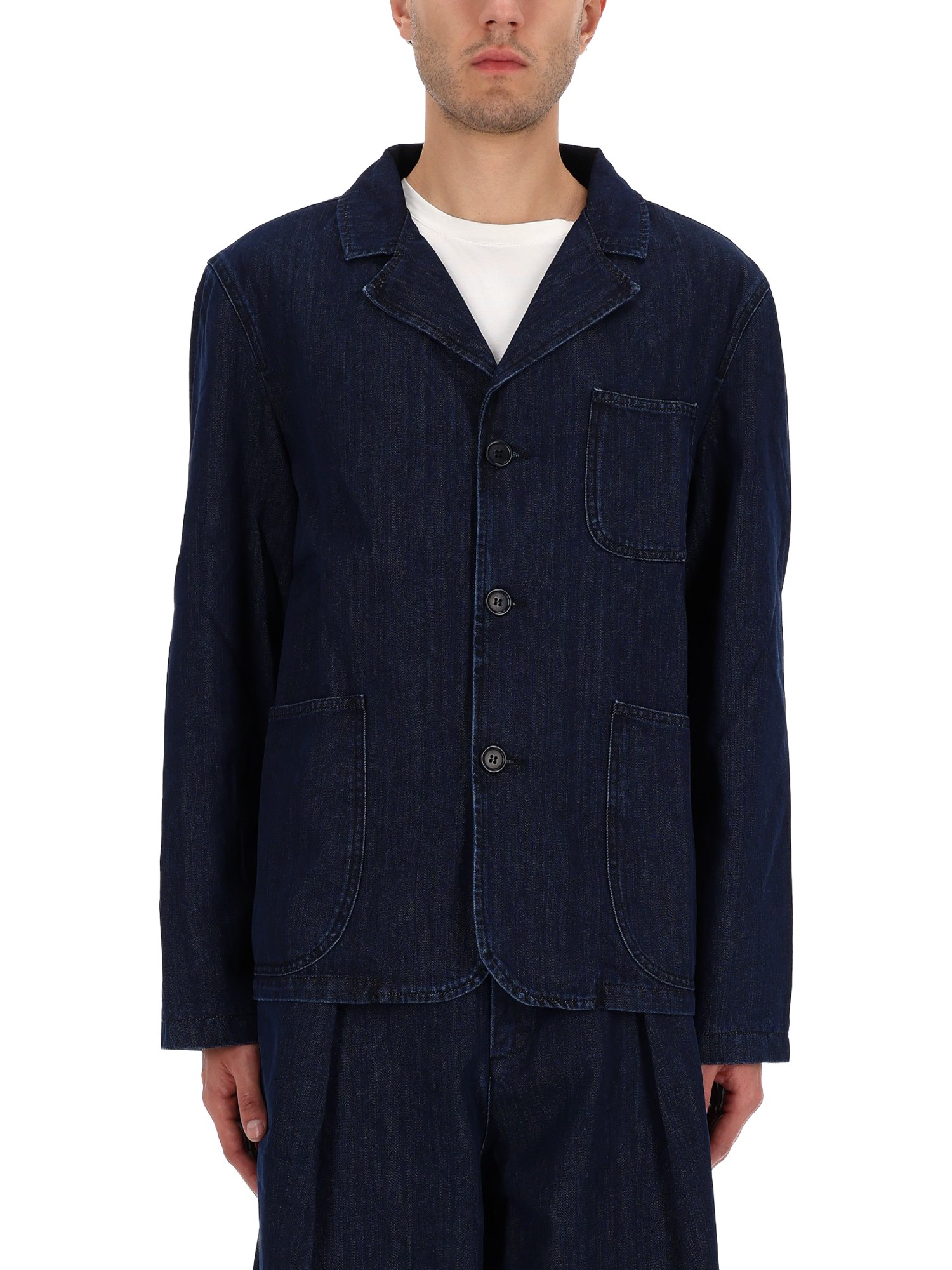 Ymc You Must Create Notched Lapel Long Sleeve Jacket With Pockets In Blue