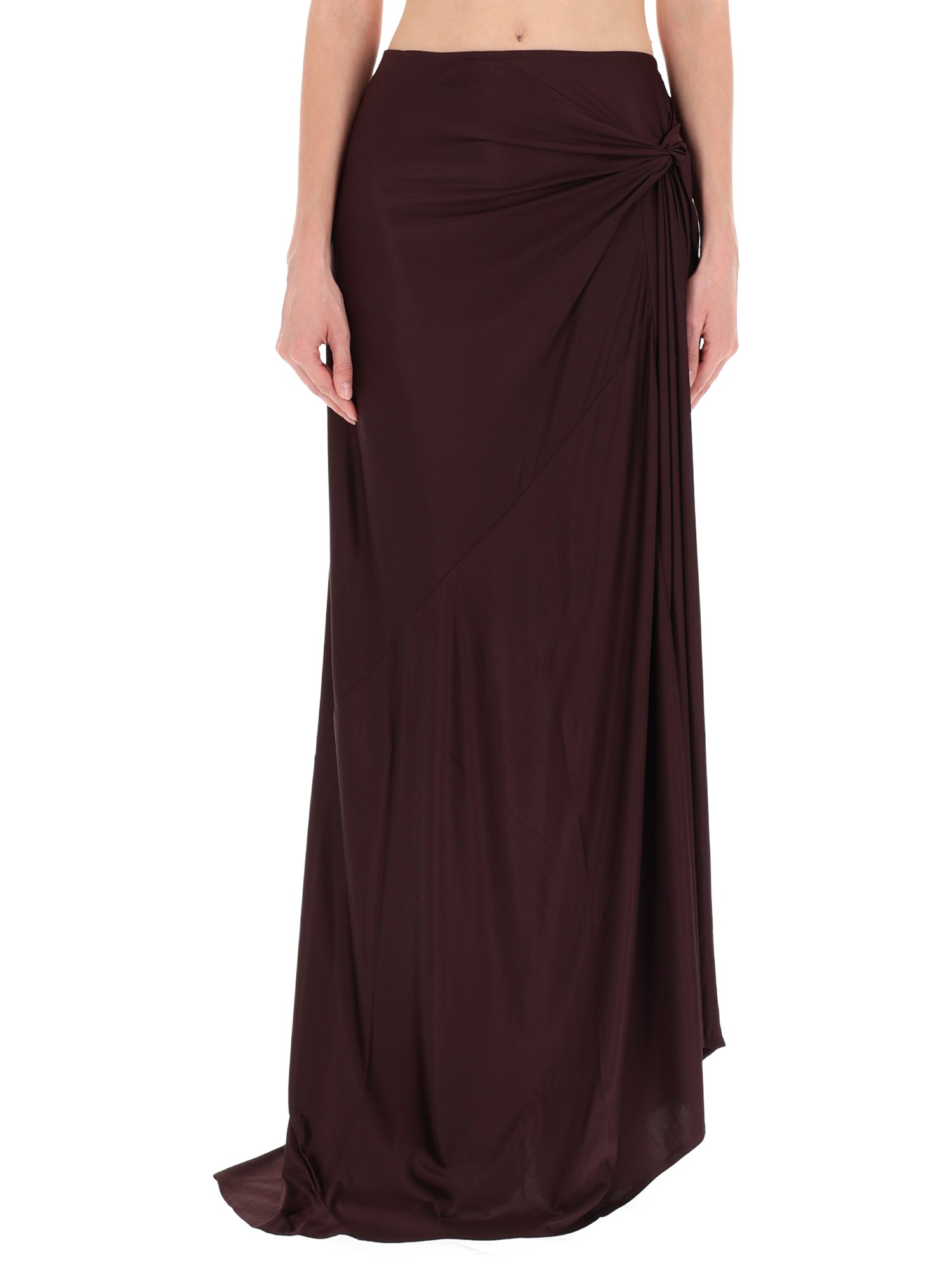Dries Van Noten Midi Skirt With Asymmetric Hem And Twist Detail In Brown