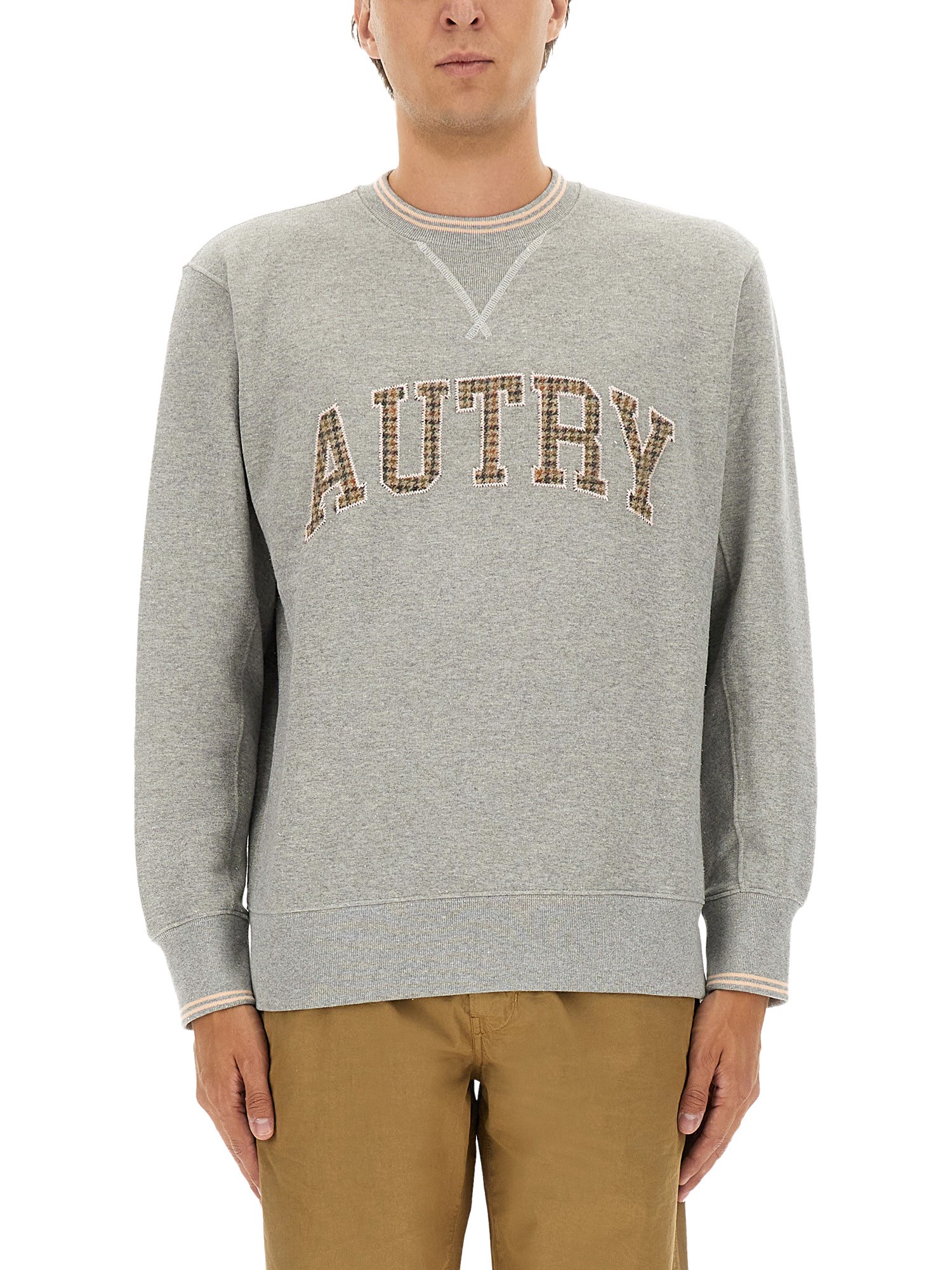 Autry Ribbed Hem Long Sleeve Crew Neck Sweater In Gray